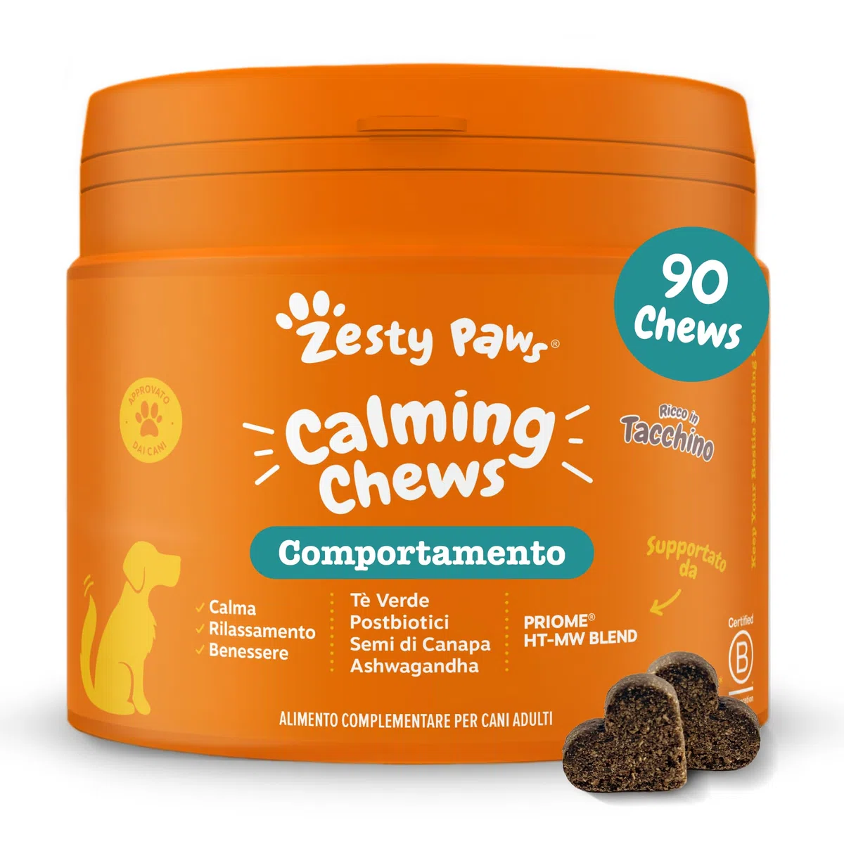 Zesty Paws Calming per Cani – Supporto per Ansia da Separazione, Stress e Iperattività – Favorisce Relax e Benessere – con Ashwagandha e L-Triptofano – Uso Quotidiano – 90 Bocconcini