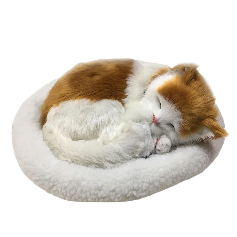 Giocattolo Realistico per Gatti Che Dormono, Bambola di Peluche per Gatti Che Respira con Tappetino, Giocattoli Interattivi di Peluche per Animali Domestici Farciti Realistici (1)