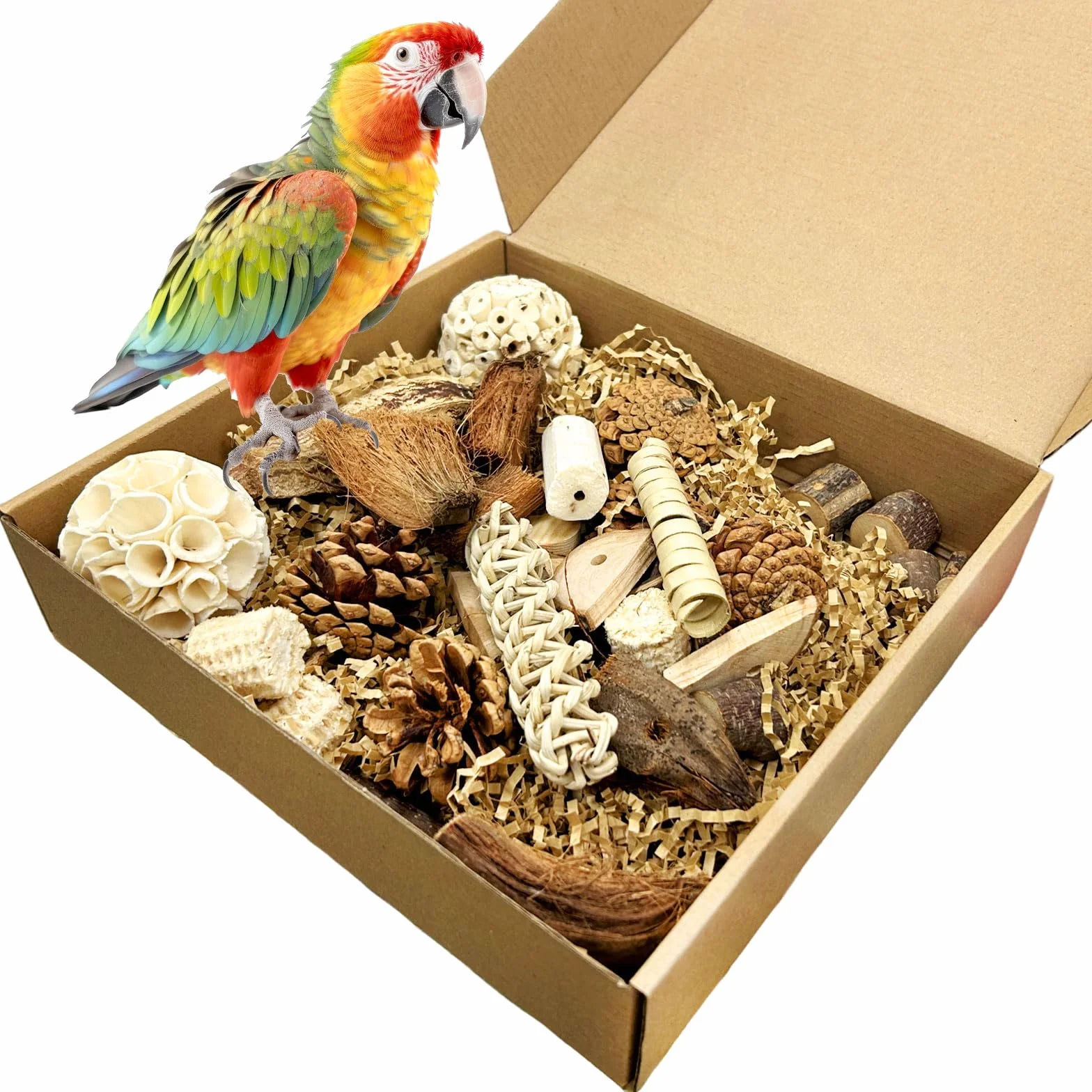 Giochi Pappagalli Legno Naturale, Giochi per Pappagalli, Pappagallo Giocattolo da Masticare Naturale, Giocattolo per Uccelli per Tutti i Pappagalli