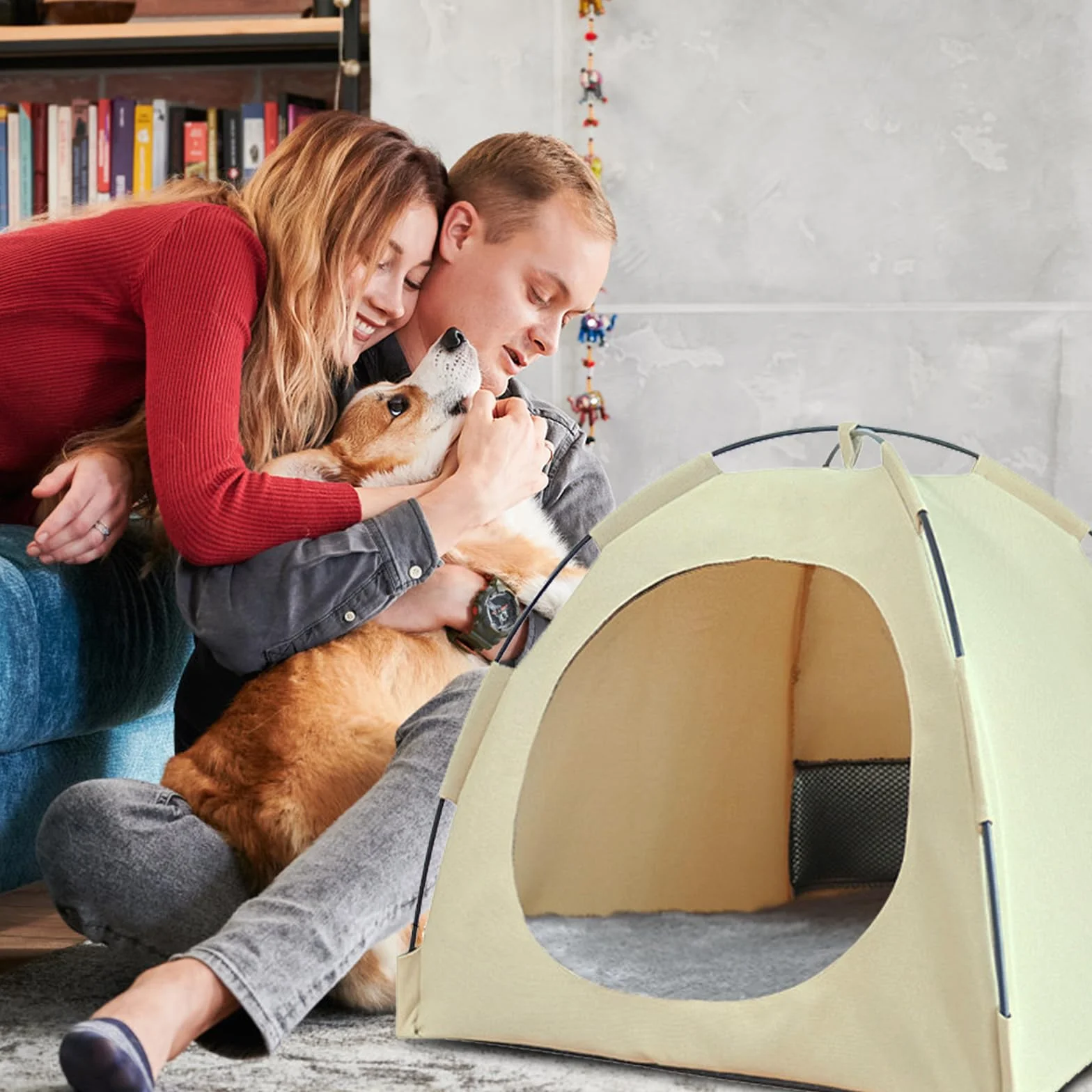 CEWROM Tenda per gatti di grandi dimensioni, cuccia per cani di piccola taglia, per gatti, per interni, in materiale traspirante, lavabile e leggera, per gatti (giallo, L)