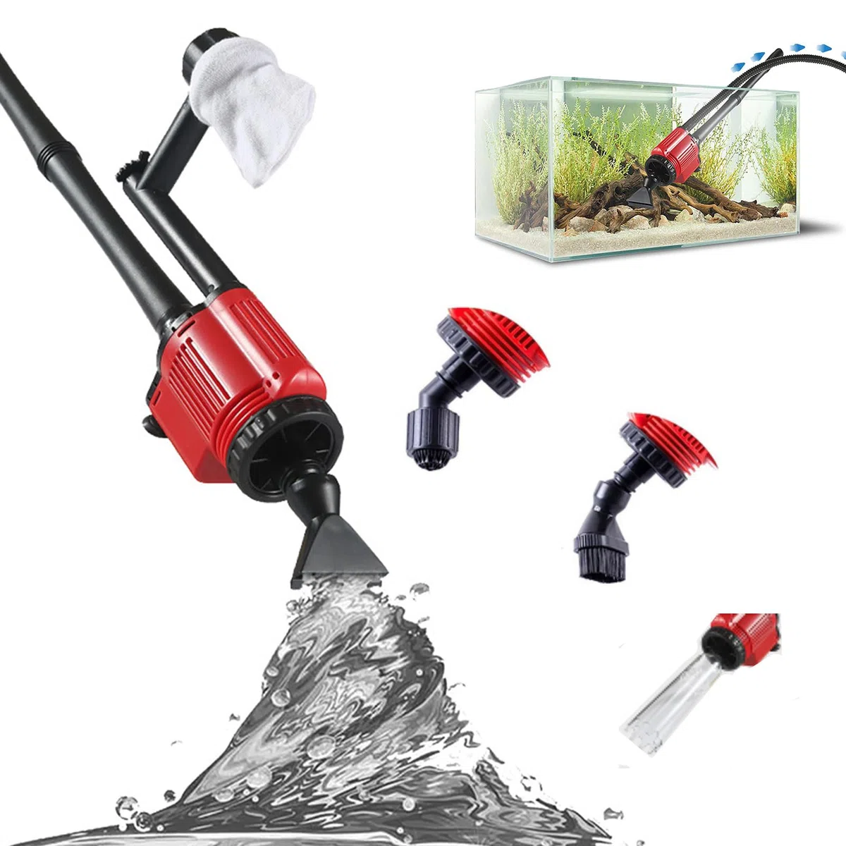 Pulitore elettrico per acquario, sabbia ghiaia, 6 in 1, contenitore per pesce, aspirapolvere per ghiaia, cambio acqua, pulizia dello sporco + detergente per sabbia + detergente per detriti di pesce