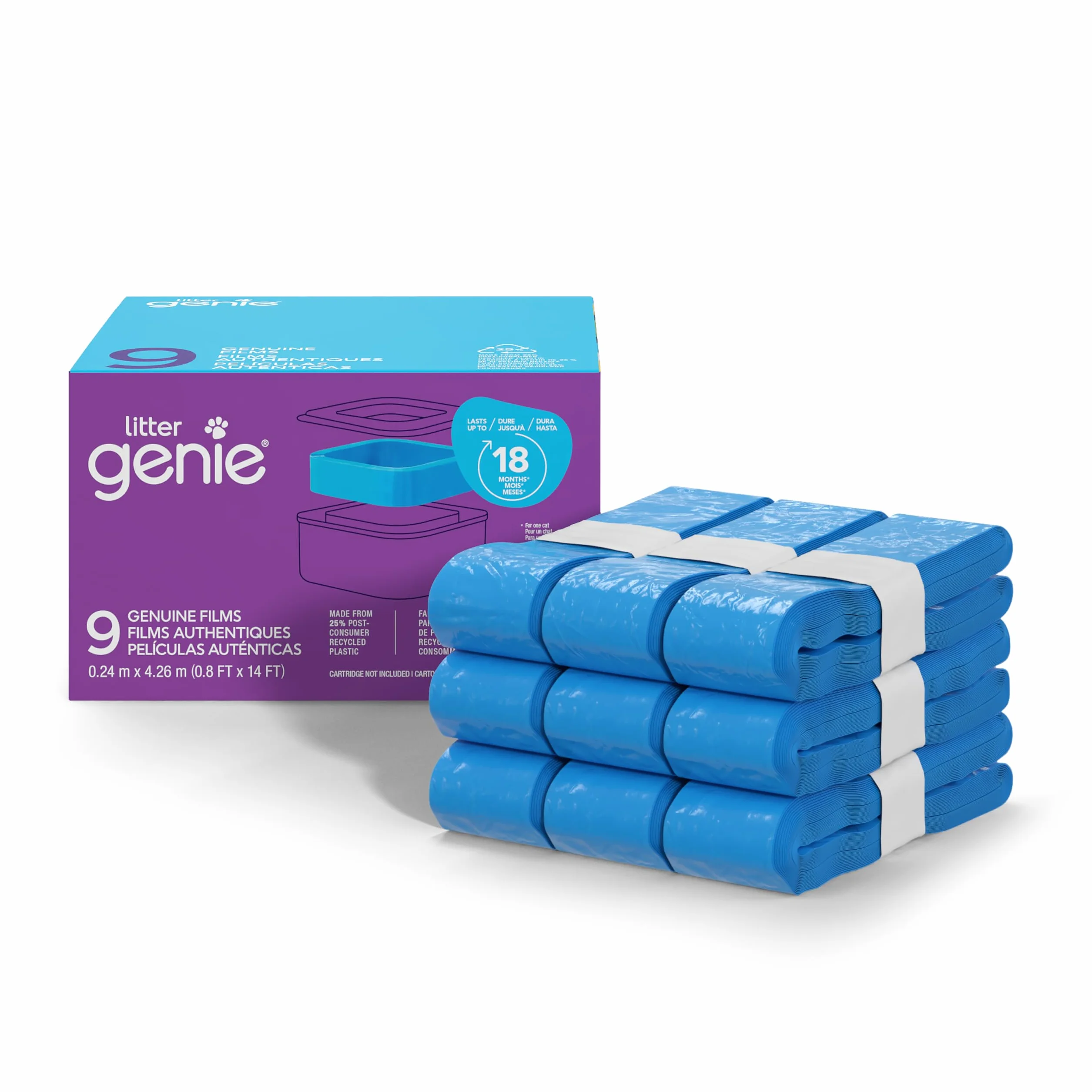 I sacchetti di ricarica Litter Genie - Pellicole originali 9 confezioni forniscono un totale di 38,4 m di sacchetti, offrendo fino a 18 mesi di utilizzo per un gatto.