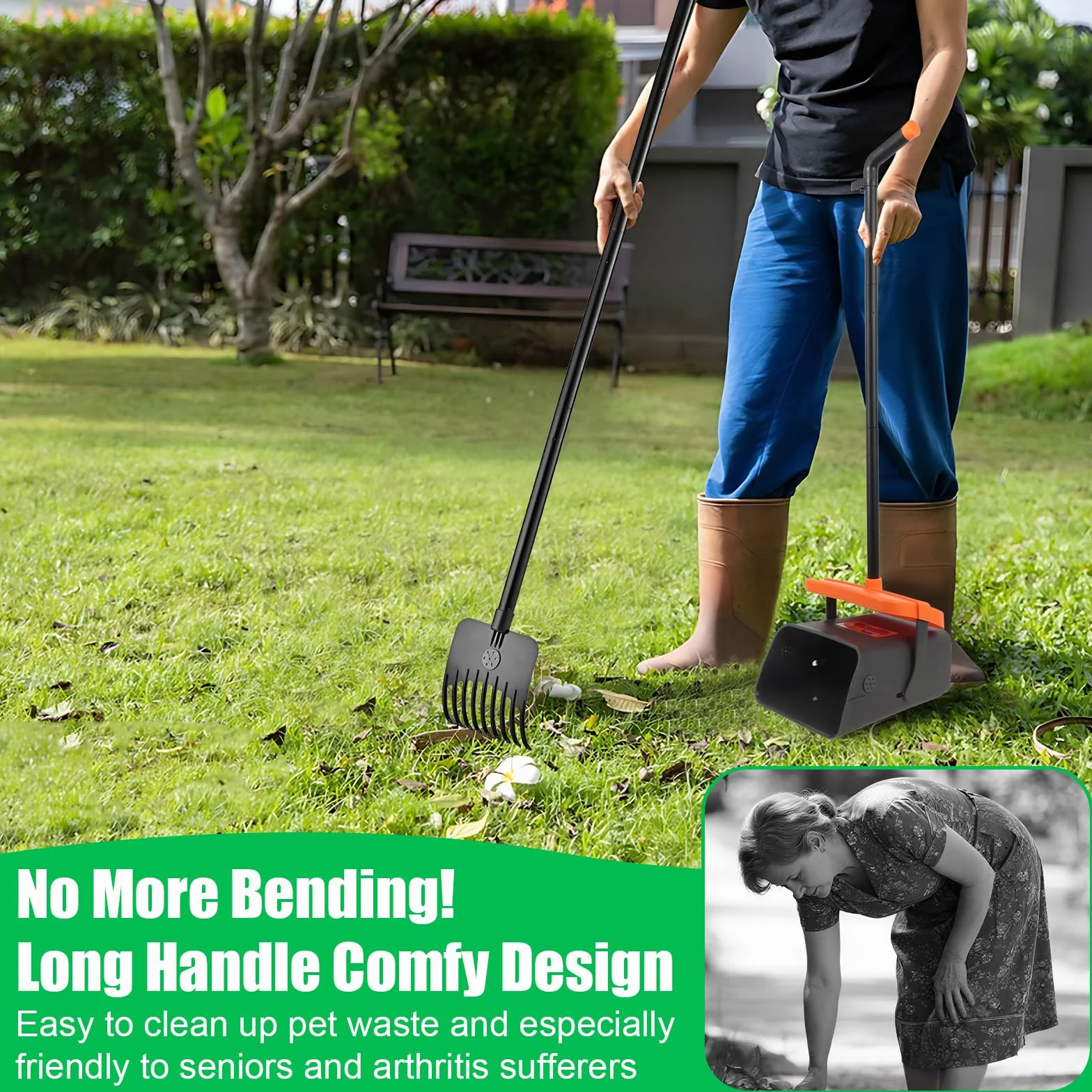 Raccogli Cacca Cane, Manico Lungo Raccogli Feci Cane con Sacchetti Cane Cacca, Paletta Raccogli Cacca Cani, 117cm Paletta Cacca Cane per Escrementi di Animali in Cortile, Su Erba, Terra o Ghiaia