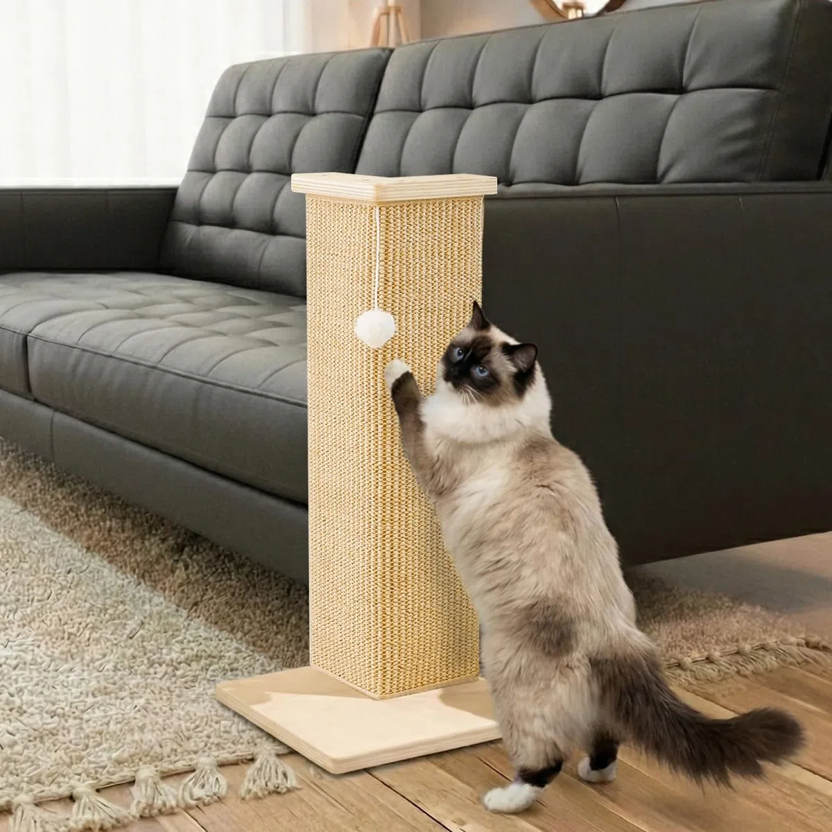 PETKARAY Tiragraffi angolare per gatti, 55,9 cm, in sisal, per gatti interni, protezione per mobili da parete, con palla giocattolo