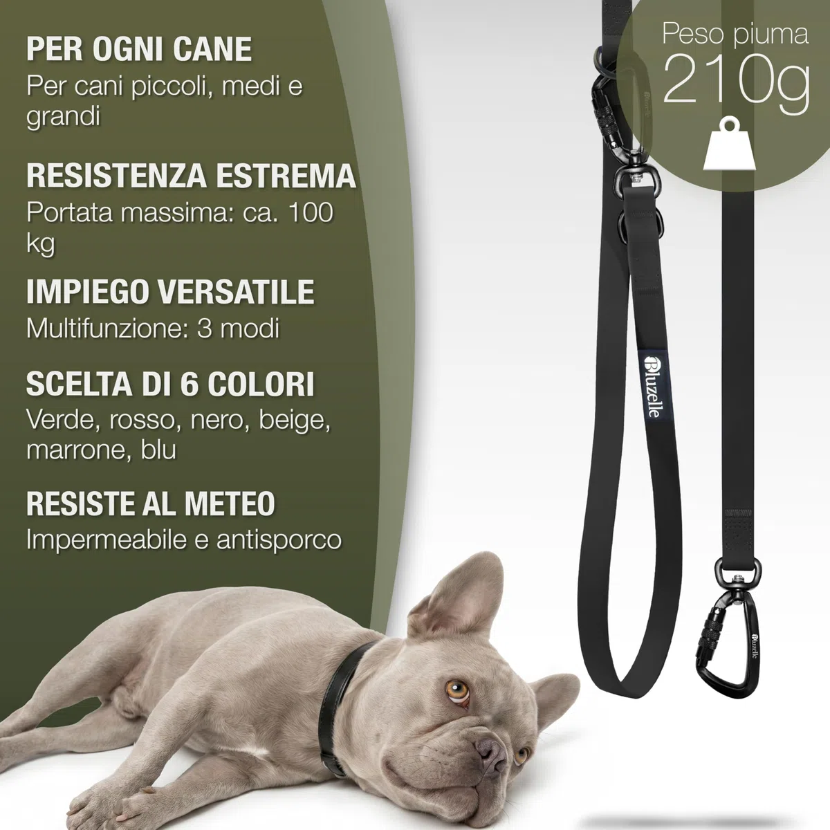 Guinzaglio Cane Impermeabile Forte 3m per Cani Piccoli e Grandi (10-100kg) – Tracolla Regolabile – WEATHERGUARD – 2x Moschettoni di Sicurezza – Marchio Tedesco, Colore:Nero
