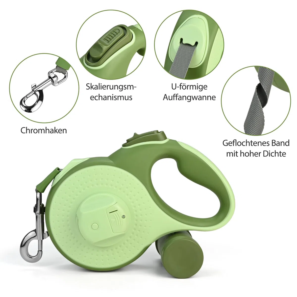Guinzaglio per cani da 8 m, con luce LED e supporto per borsa, senza nodi, guinzaglio di grandi dimensioni, pulsante del freno rapido e impugnatura antiscivolo, per cani fino a 50 kg/110 kg, shopping