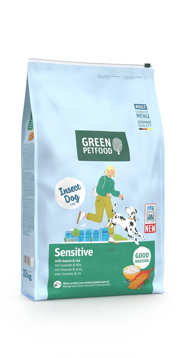 Green Petfood InsectDog Sensitive con insetti e riso (1 x 10 kg), per adulti, cibo secco di alta qualità per cani sensibili adulti, insetti come unica proteina animale, senza frumento, confezione da 1