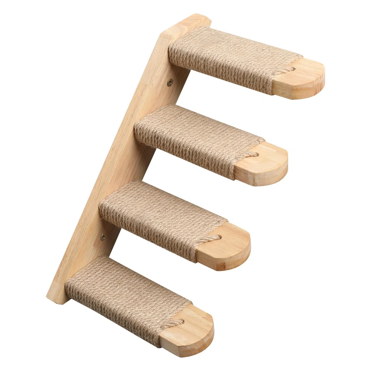 FUKUMARU Parete da Arrampicata per Gatti, 4 Scale e Gradini da Parete per Gatti, Scaletta in Legno Massiccio di Gomma,Con Corda di Iuta per Graffiare Fino a 15 kg. da Sinistra a Destra.