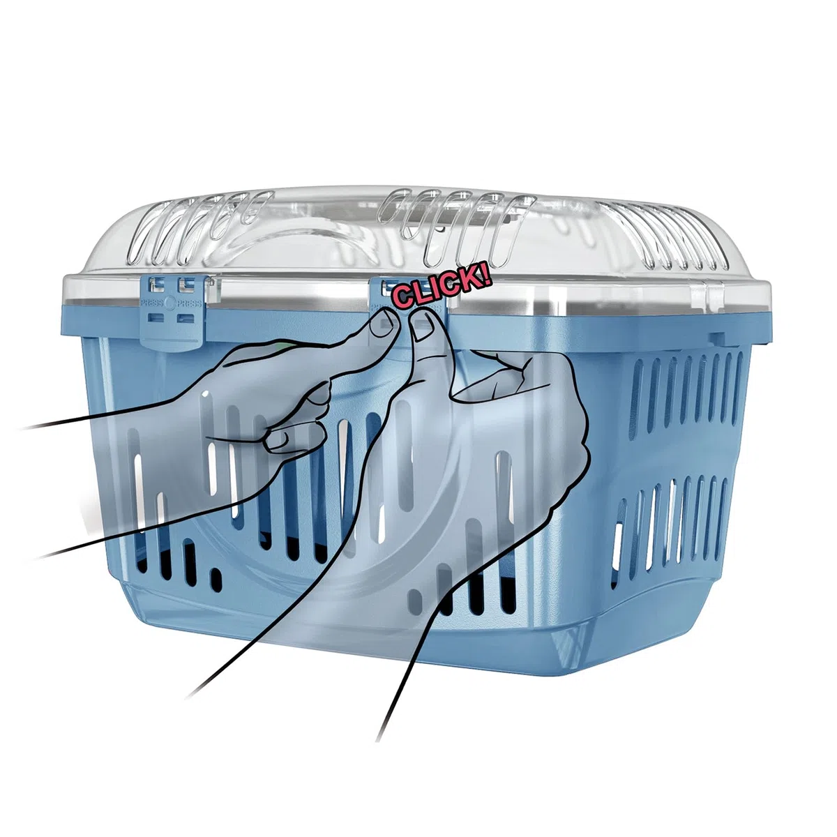 Patam trasportino rigido per cani e gatti con coperchio trasparente e apertura dall’alto 49 cm x 33 cm x 33 cm Made in Italy – Tino Blu