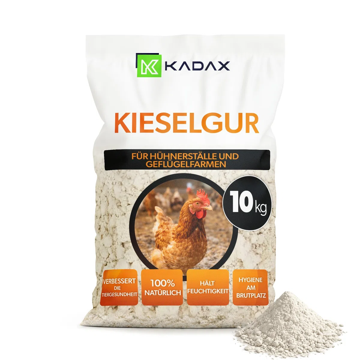 KADAX Farina Fossile 10 kg per Galline, Terra Diatomacea in Polvere Fine per Igiene Naturale del Pollaio & Protezione Efficace contro Acari, Silice contro Acari e Parassiti