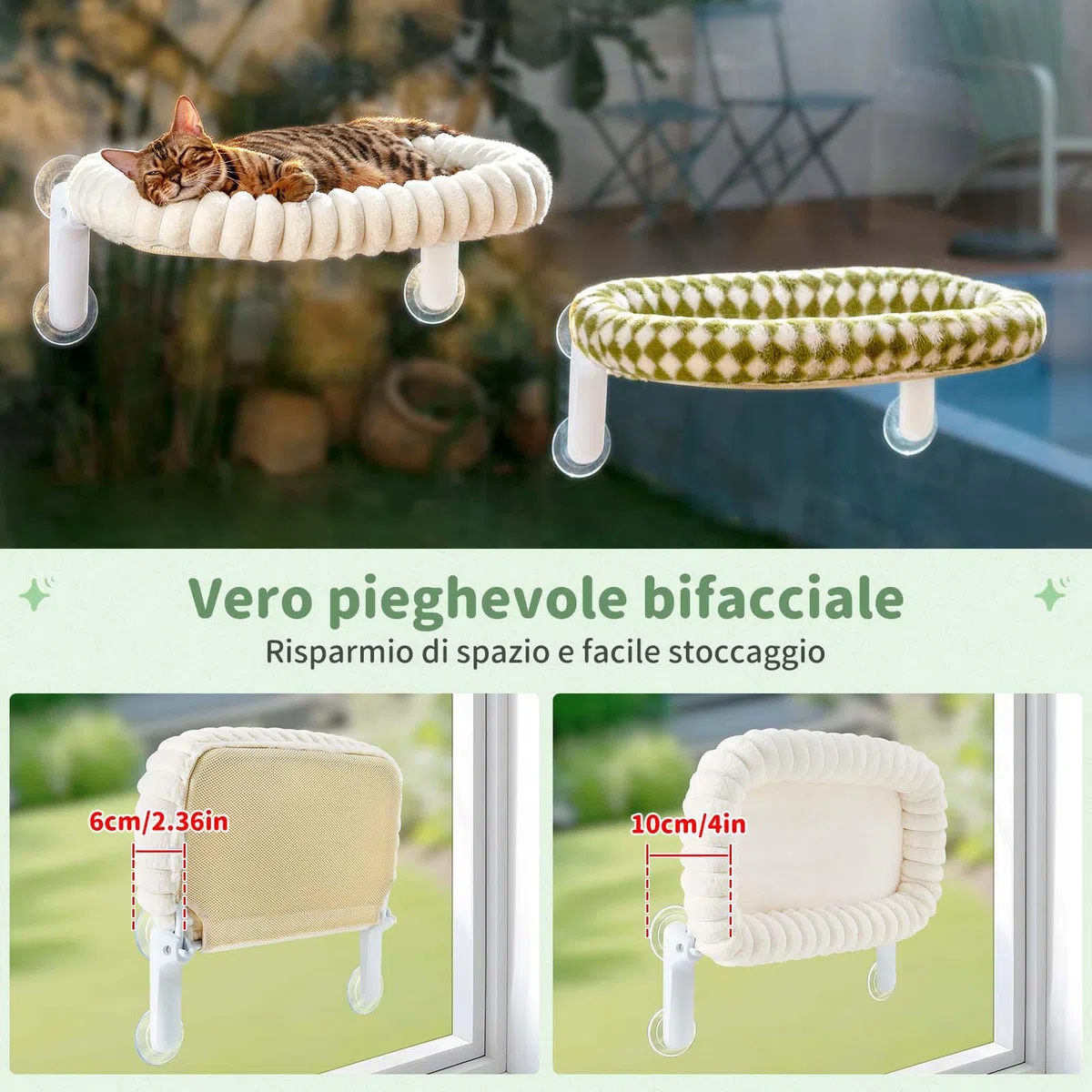 GUUSII HOME Amaca Gatto Finestra Pieghevole Amaca per Gatti Grande Sospeso con Ventosa Cuccia Letto Gattini Interno Fino a 18kg Tappetino Reversibile Facile da Montare 54 * 30cm (Bianco, M)