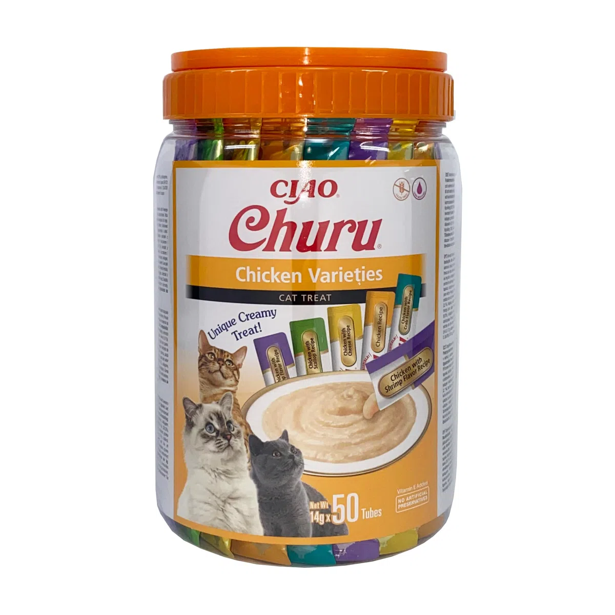 INABA Churu Snack per Gatti Cremoso in 4 Varietà al Pollo - 50 Stick x 14g - Cibo per Gatti da Leccare, Sano e Delizioso - Snack Gatto Senza Conservanti o Coloranti Artificiali, Grain-Free