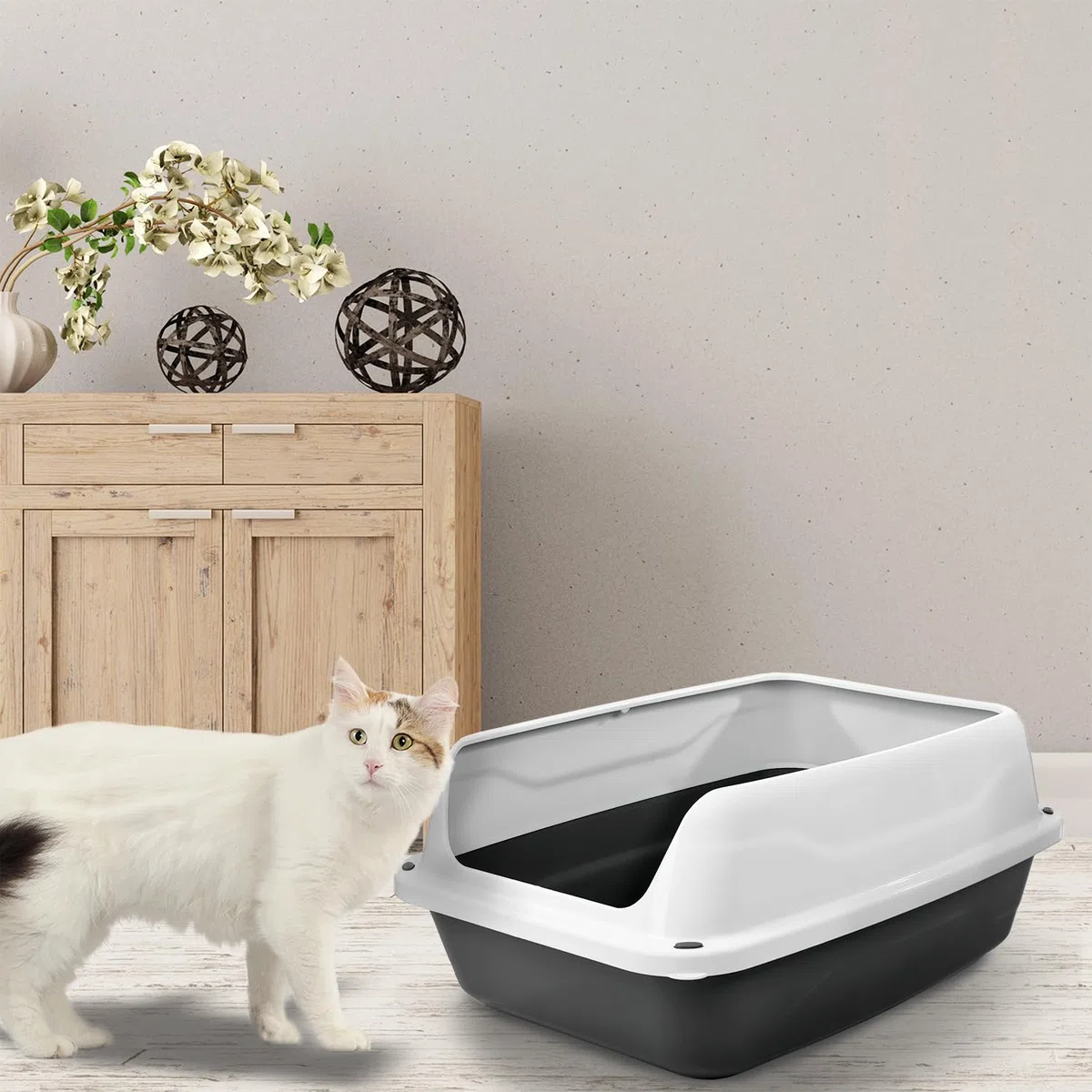 Patam lettiera aperta per gatti con bordi alti e paletta omaggio, 56 cm x 40 cm x 24 cm Made in Italy – Milù Maxi Grigio
