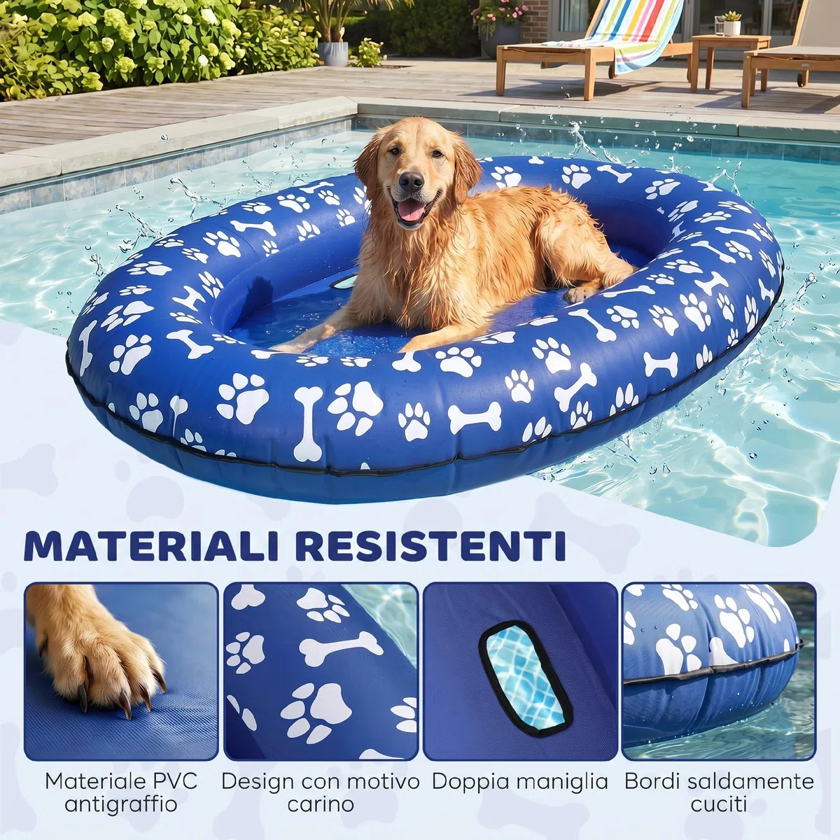 PawHut Galleggiante per Cani 155x104x25 cm, capacità di 40 kg, Galleggiante Gonfiabile Pieghevole con Doppie Maniglie per Cani