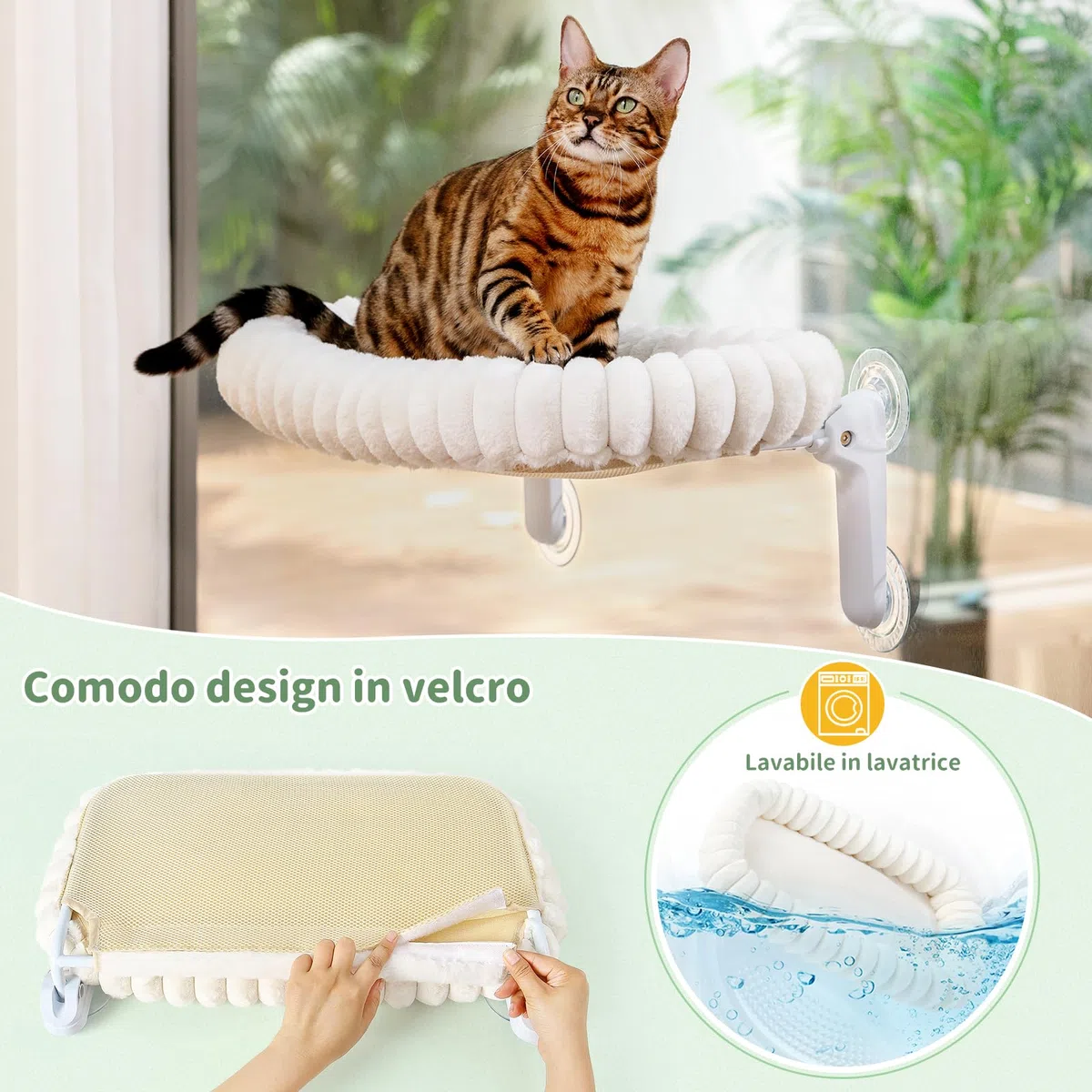 GUUSII HOME Amaca Gatto Finestra Pieghevole Amaca per Gatti Grande Sospeso con Ventosa Cuccia Letto Gattini Interno Fino a 18kg Tappetino Reversibile Facile da Montare 54 * 30cm (Bianco, M)