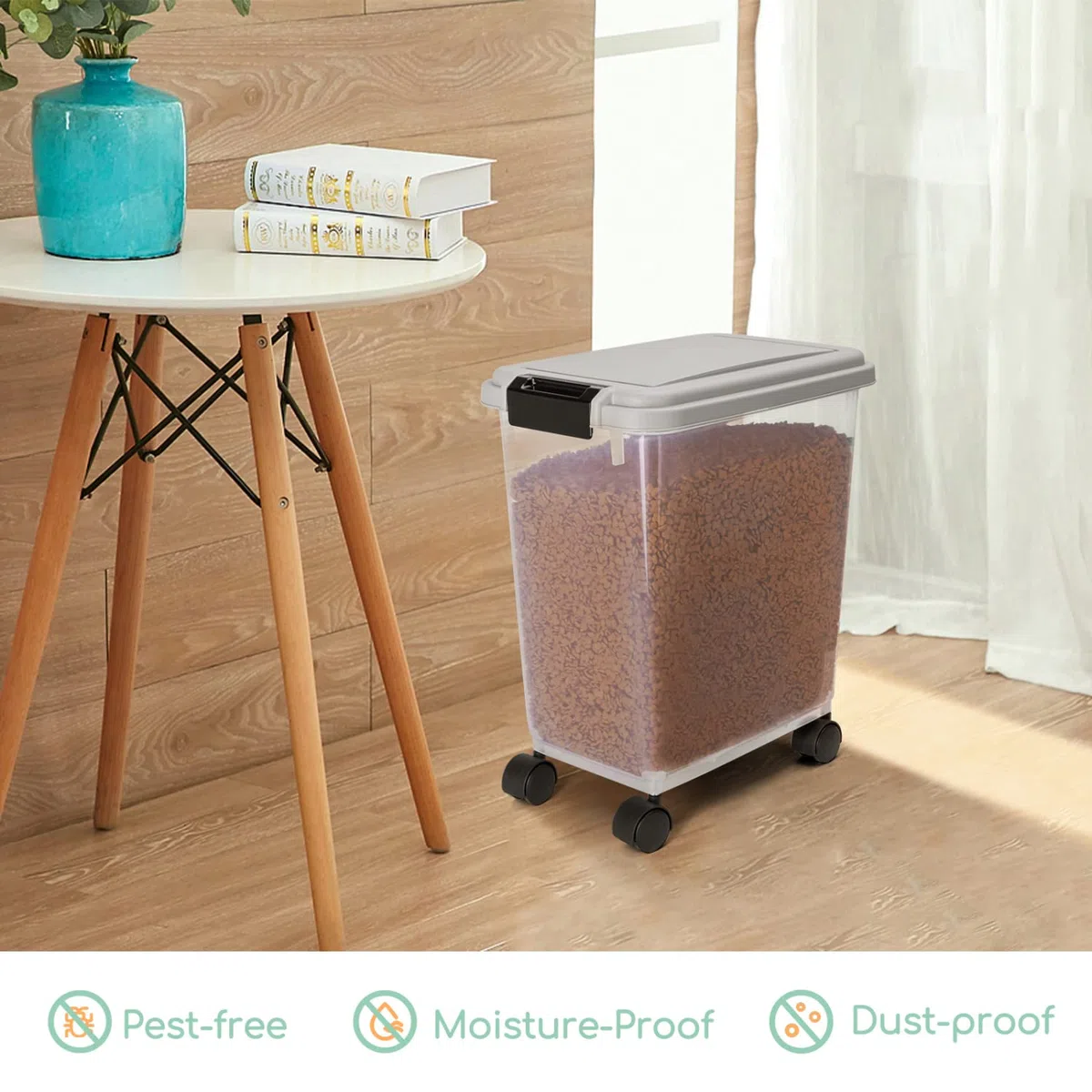 Nobleza - 2 Pezzi Contenitore per Animali da 20 L, Animali Domestici Scatola di Alimenti con Ruote Contenitore, Coperchio Ribaltabile, Ermetico, Trasparente, Ruote e Pala, per Cibo per Cani e Gatti