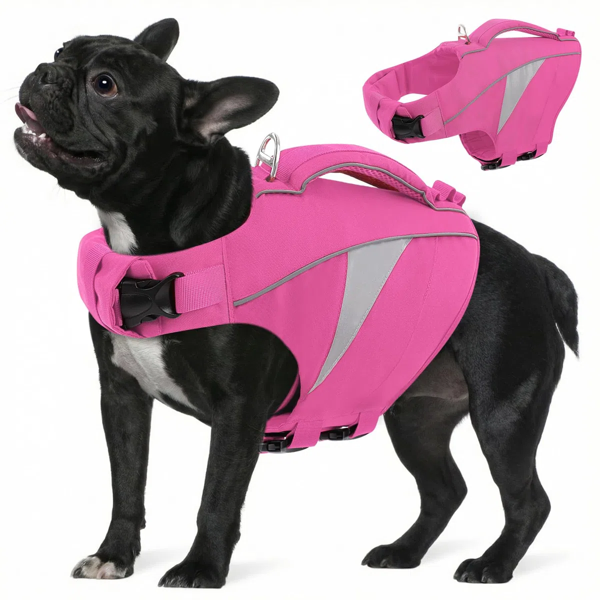 Giubbotto Salvagente Cane,Regolabile Salvagente Cane Taglia Piccola Media Grande Con Maniglia E Strisce Riflettenti Strisce Riflettenti,Adatto Per Bulldog Francese, Bassotto (Rosa XS)