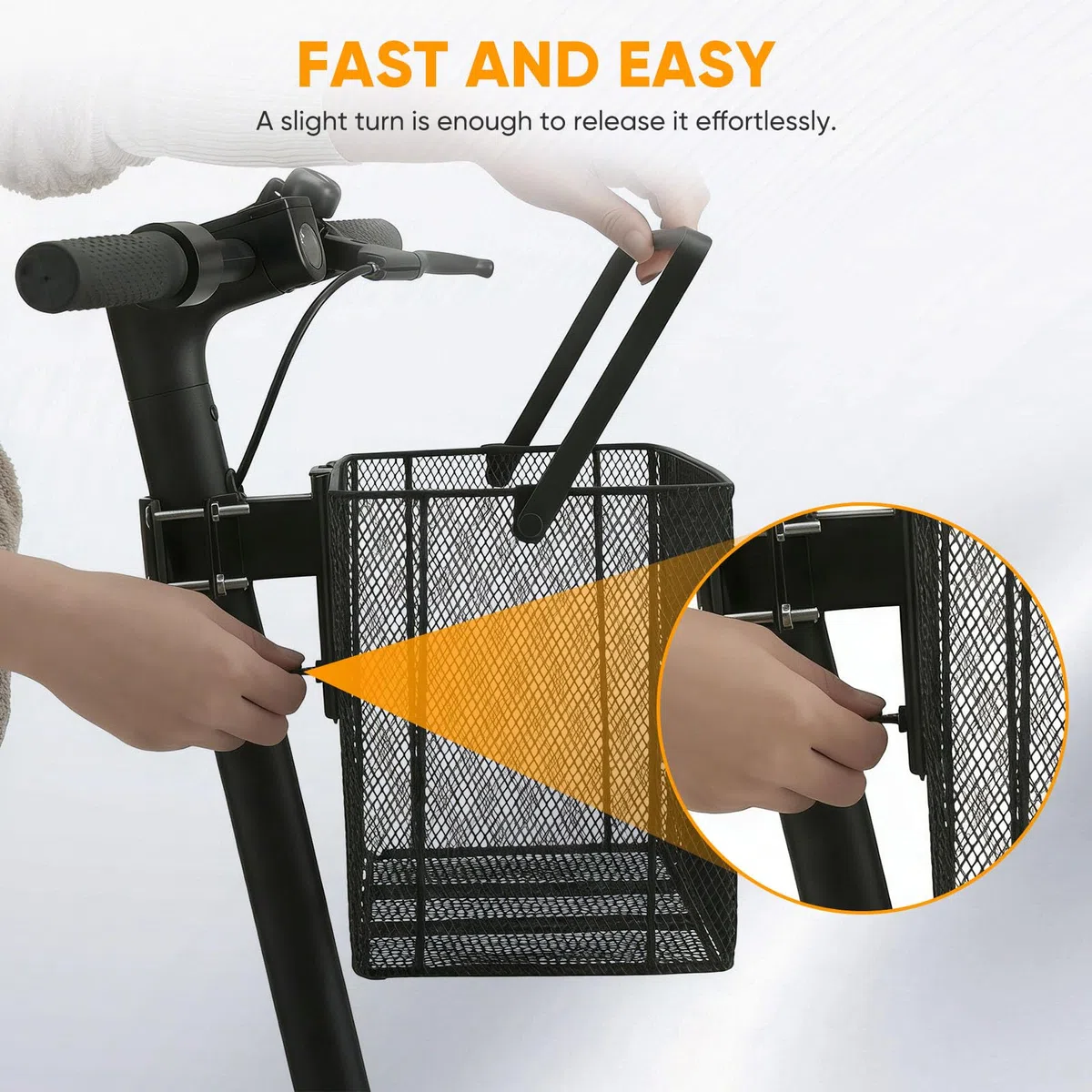 Cestino per scooter elettrico, cestino anteriore per bicicletta, resistente, rimovibile rapidamente, rete di ferro, manubrio per bicicletta, facile da montare e da trasportare