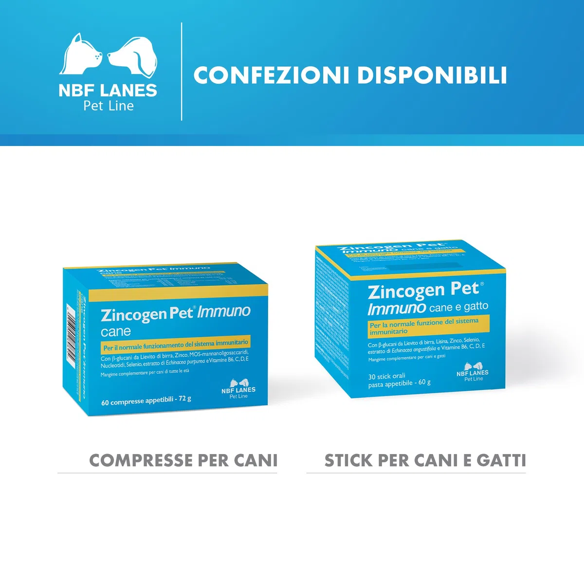 NBF Lanes | Zincogen Pet Immuno Cane e Gatto, Pasta Appetibile in stick pack 60 g, per il Normale Funzionamento del Sistema Immunitario del cane e gatto