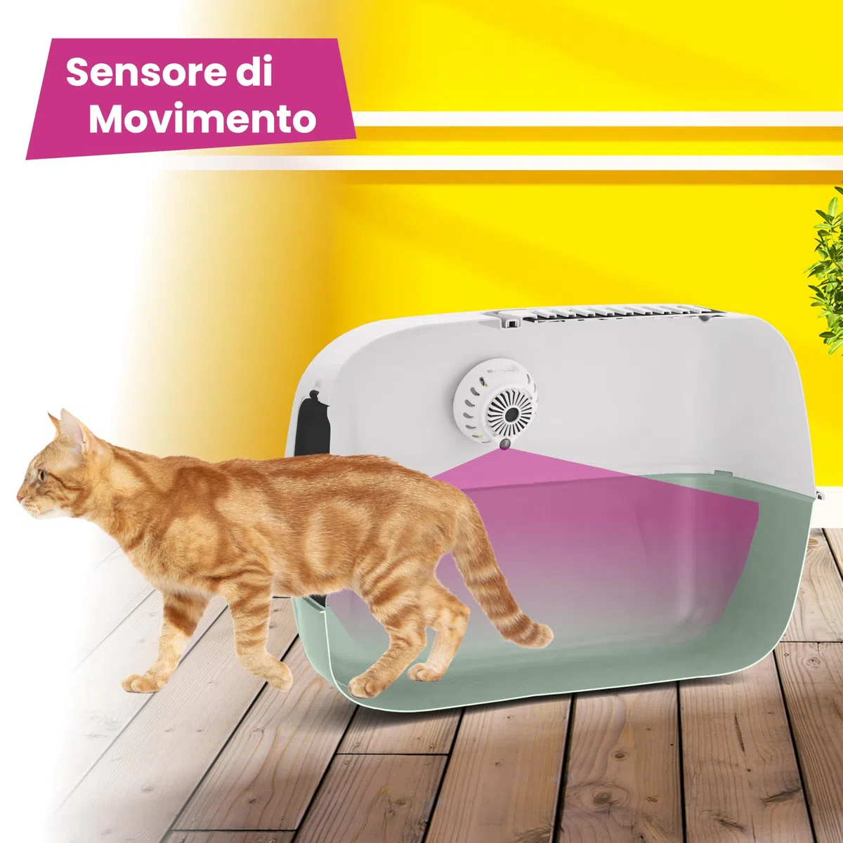 Ferplast Deodorante Lettiera Chiusa Gatto con Sensore di Movimento, Ultra Silenzioso, Programmazione Smart, Fissaggio Magnetico, Ricaricabile con USB, Filtro Elimina Odori Incluso