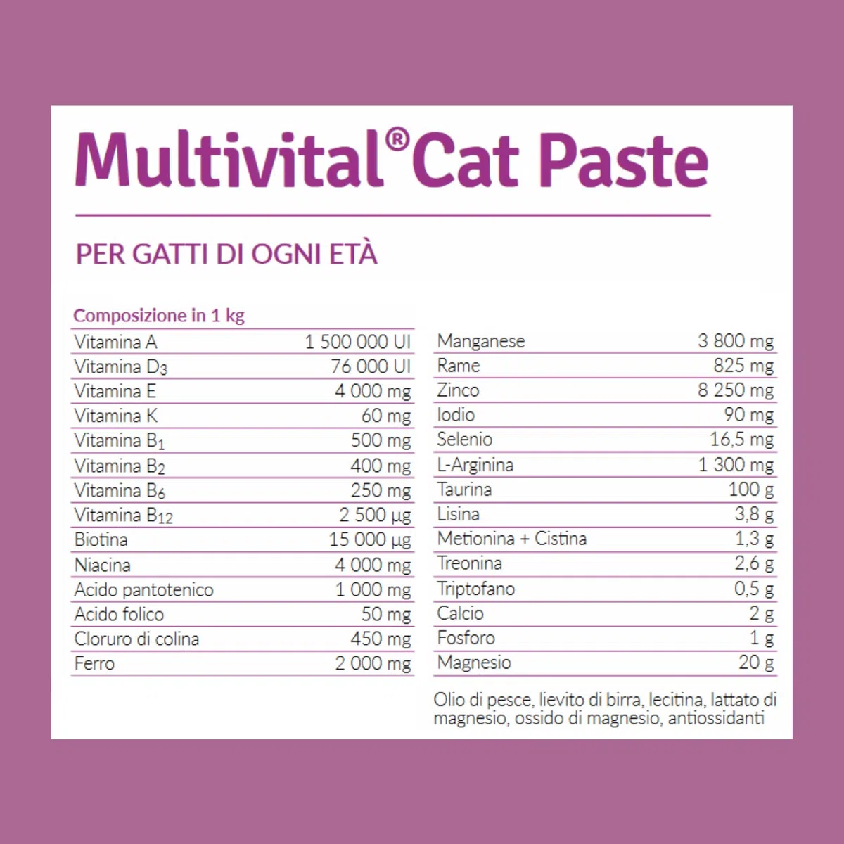 Multivital Cat Paste Multivitaminico per Gatti - Mic di Vitamine, Aminoacidi e Componenti Minerali per tutti i Gatti - Confezione 100 gr