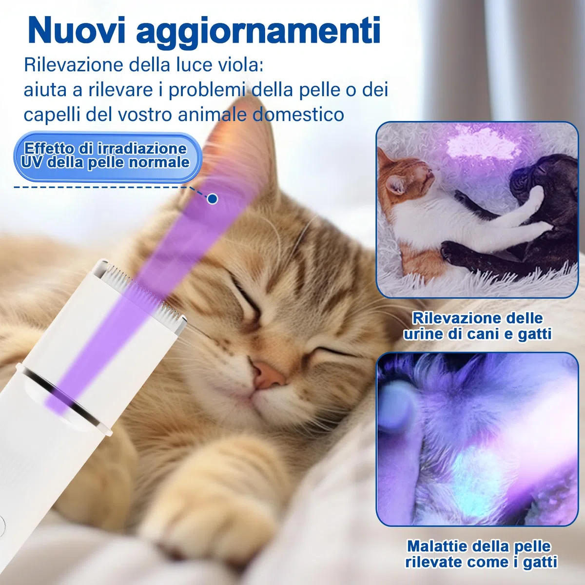 4 In 1 Tosatrice Per Cani Professionale, Rasoio Per Cani Con Luce LED E Lampada Viola UV, Silenzioso Tosatrice Per Gatti, Per Corpi, Zampe, Occhi, Orecchie, Viso (Bianco)