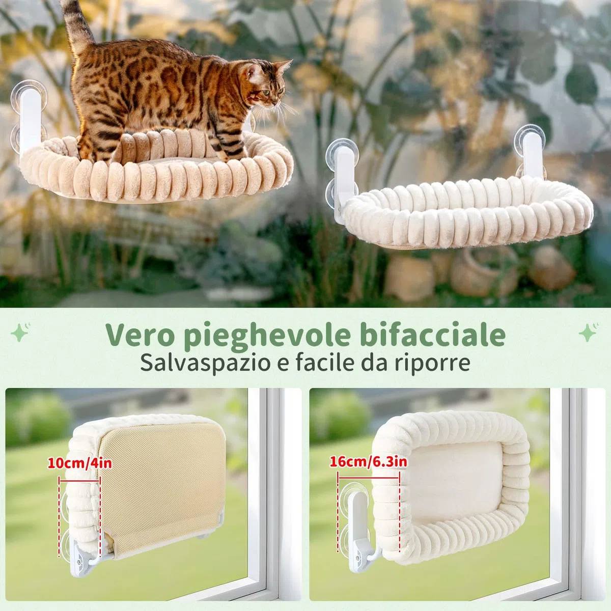 GUUSII HOME Amaca per Gatti da Finestra Pieghevole Amaca Cuccia Gatto Grande Interno Letto per Gattini Sospeso con Ventosa Forte Lavabile in Lavatrice Facile da Montare 54 * 30cm (Bianco, M)