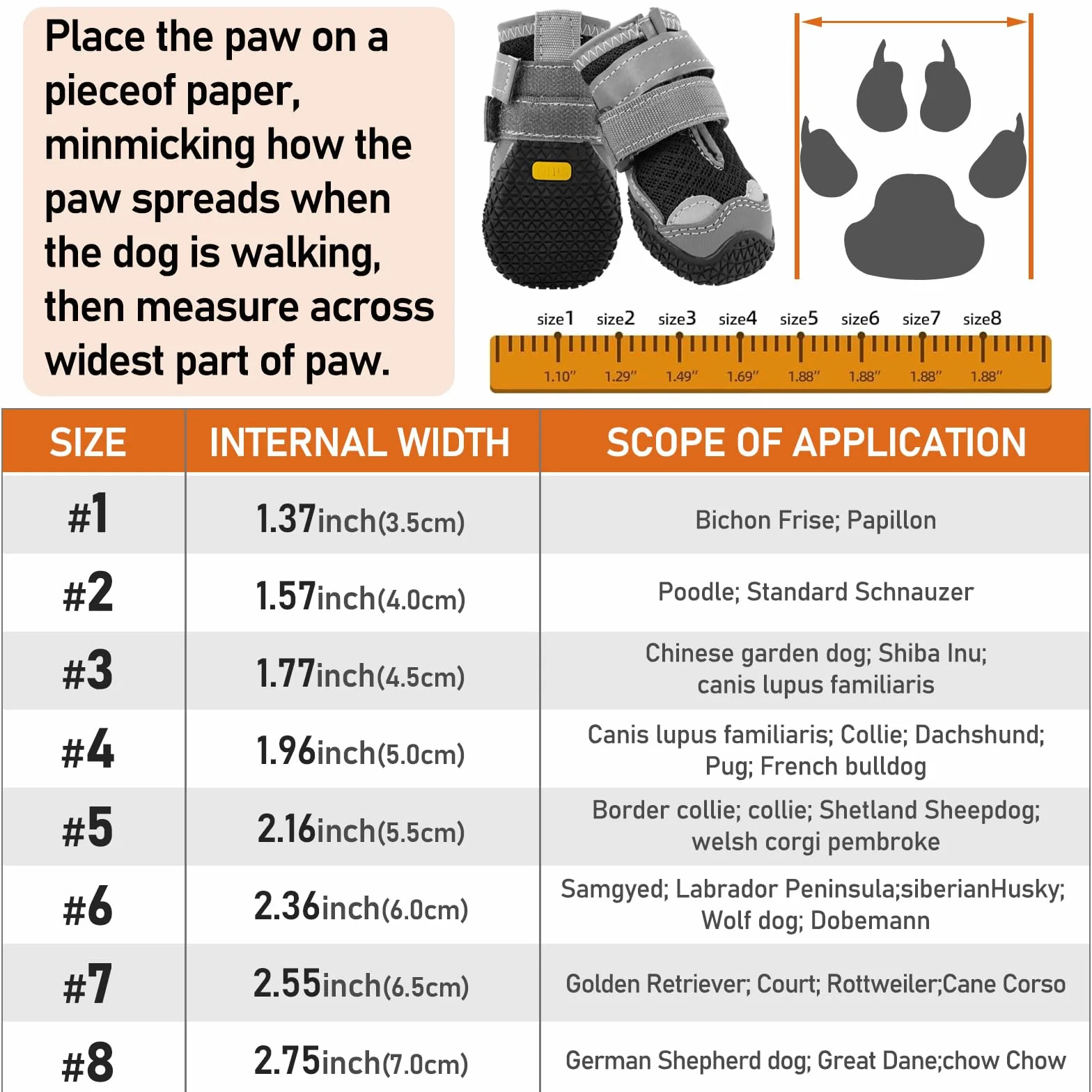 Scarpe per cani Hcpet per cani di taglia medio, stivaletti per cani antiscivolo con cinturini riflettenti Protezione per le zampe per escursioni sulla neve/passeggiate/esterni/pavimento (4)