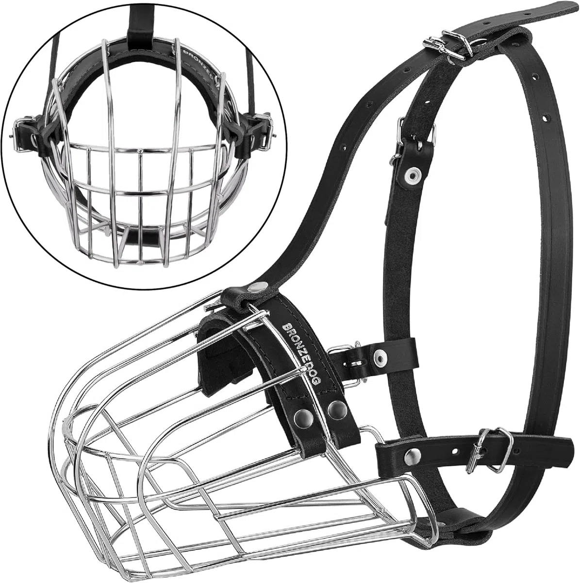 BRONZEDOG Museruola per cani in metallo, maschera per cani di taglia media e grande (taglia 4: Pitbull & Amstaff)