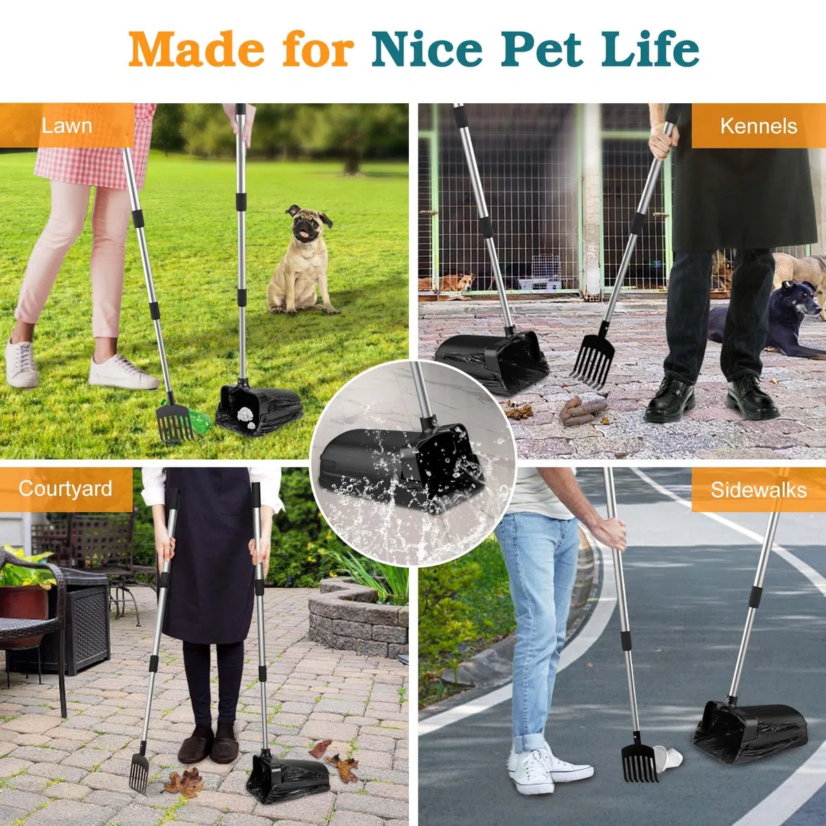 VavoPaw Palette per Escrementi Telescopico, 85CM Paletta Raccogli Cacca Cane Raccogli Feci Cane con 20 Sacchetti per Rifiuti, Raccogli Escrementi Portatile con Manico Lungo per Giardino Prato, Nero