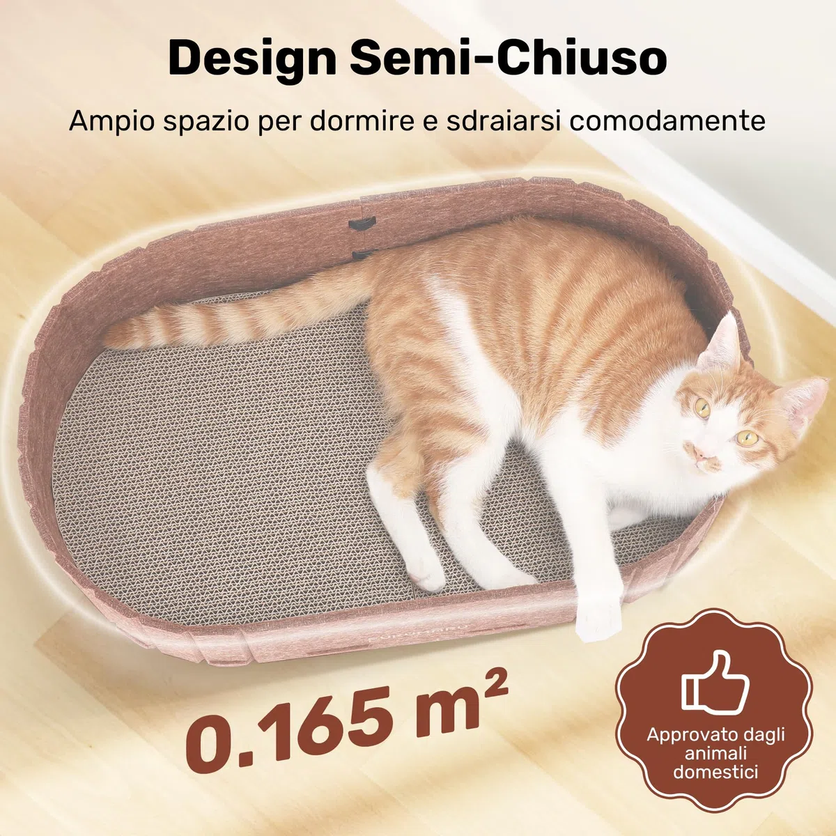FUKUMARU Tiragraffi Cartone per Gatti, Cuccia Gatto Interno di Feltro, Tiragraffi per Gatti Adulti con 2 Tappetini in Cartone di Alta Qualità, Rimovibile e Reversibile, Lungo da 61 cm, Caramello