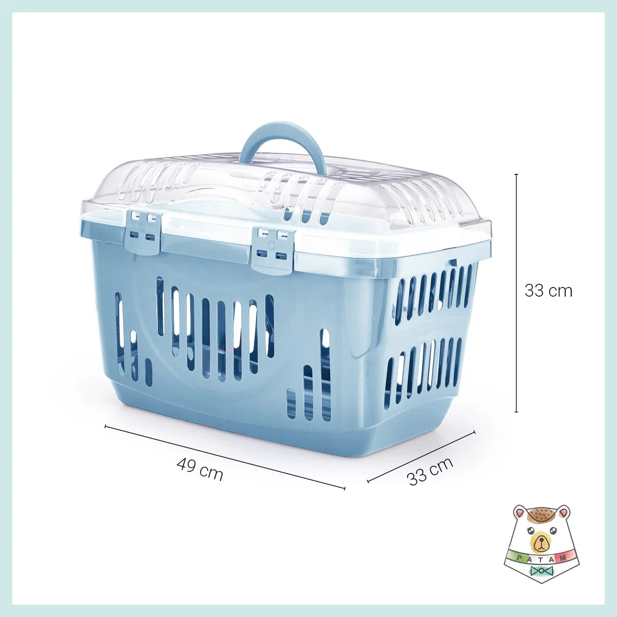 Patam trasportino rigido per cani e gatti con coperchio trasparente e apertura dall’alto 49 cm x 33 cm x 33 cm Made in Italy – Tino Blu