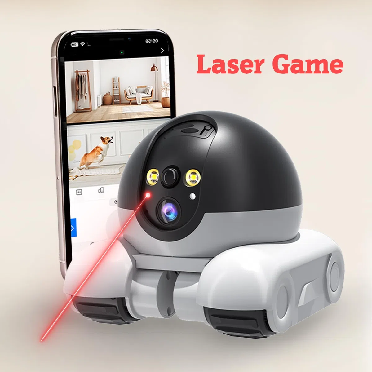 Telecamera Robot Intelligente per Gatti e Cani con Laser Game Doppia Camera 4K - Controllo da App, Visione Notturna, Interfono