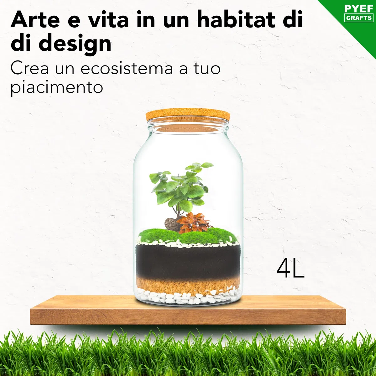 Terrarium Kit XL per un Ecosistema Autosufficiente - DIY Kit Terrario Piante Vetro 4L - Terrarium Vetro XL per Giardino in Bottiglia Ecosistema - (Senza Pianta)