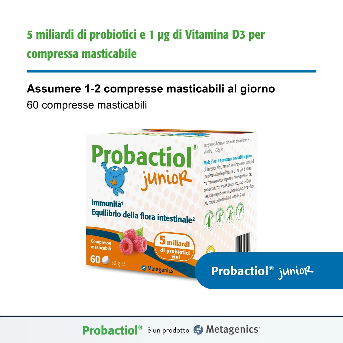 Metagenics Probactiol Junior - Equilibrio della Flora Intestinale - Sostiene l’Immunità - 60 Compresse Masticabili