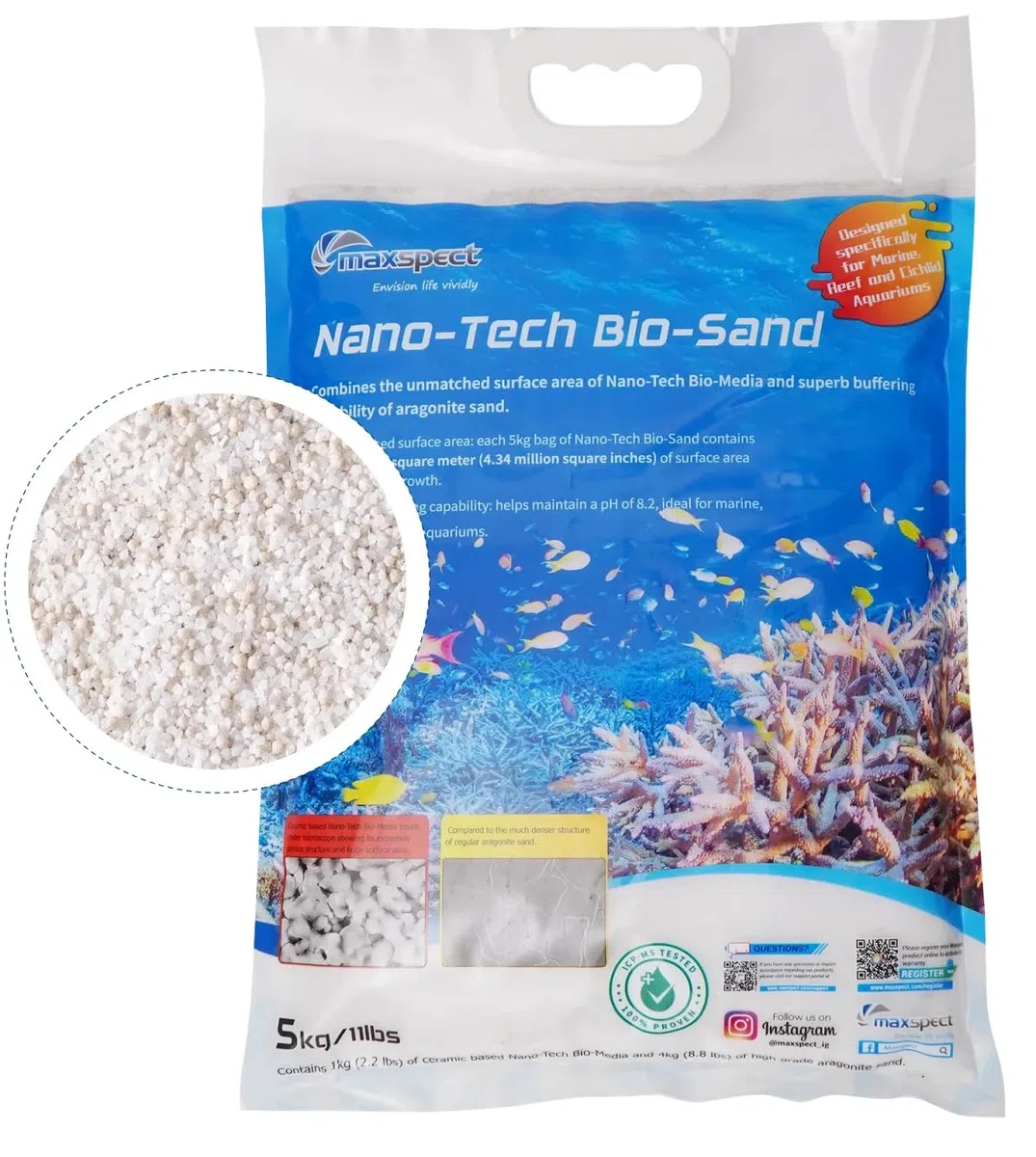 Maxspect Nano Tech BIO Sand 5KG Aragonite + BIO Spheres Acquario Reef BARRIERA E Malawi CICHLIDI