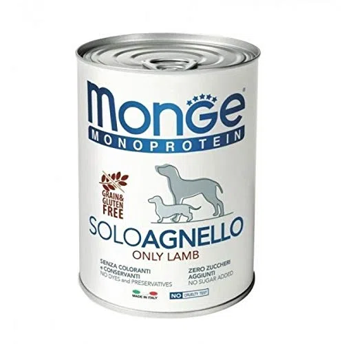 Monge Monoproteico Solo Agnello Alimento Umido per Cani 12 X 400gr