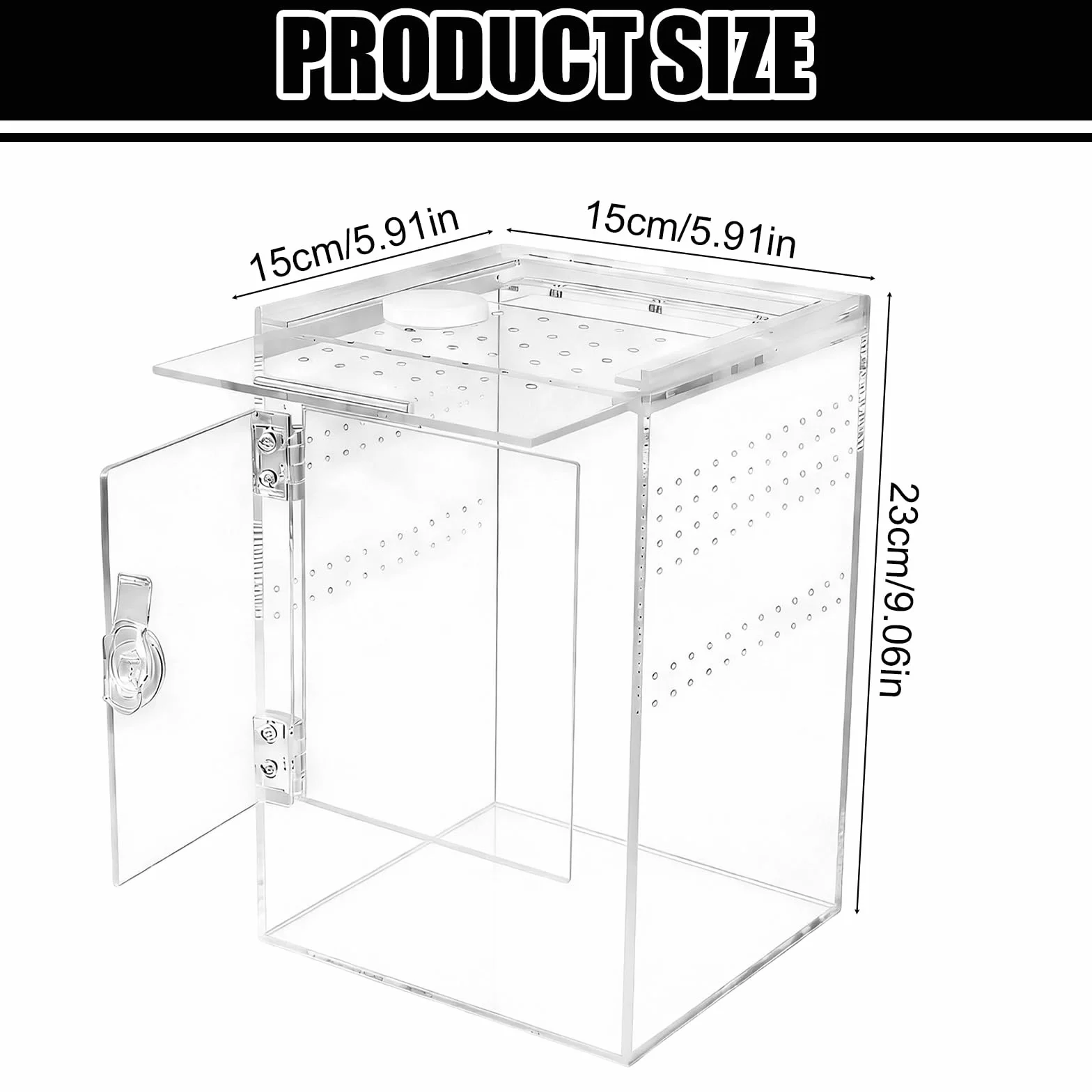 Recinzione per ragni per saltare, 15 x 15 x 23 cm, in acrilico, terrario, rettangolo a 360°, in vetro rettangolare con porta laterale, per serpente, rana, insetto, tarantola, granchio eremita
