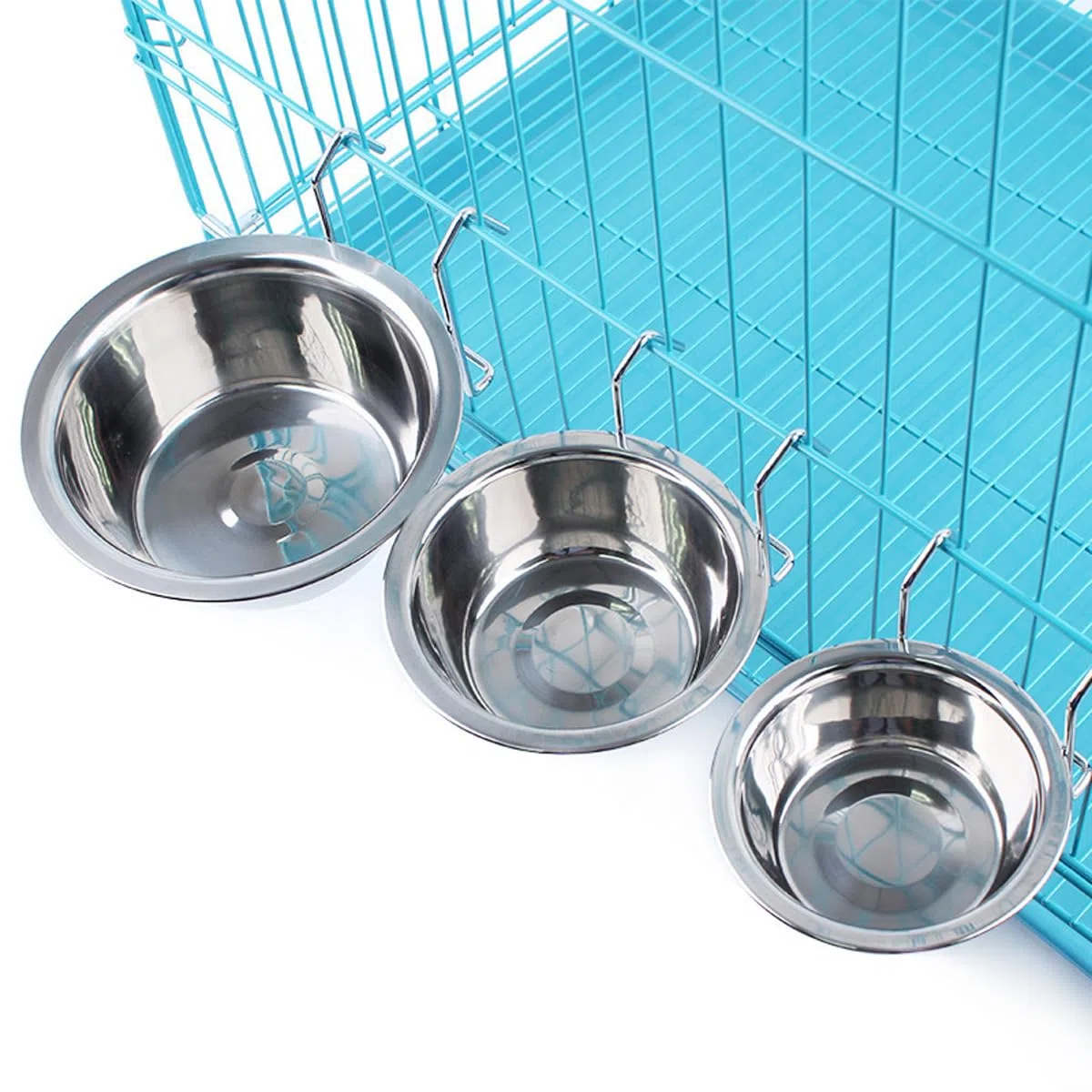 2 ciotole per animali domestici da appendere, in acciaio inox, con ganci per gabbie per uccelli, gabbia per cani, gatti, pappagalli, uccelli, conigli (16,5 cm)