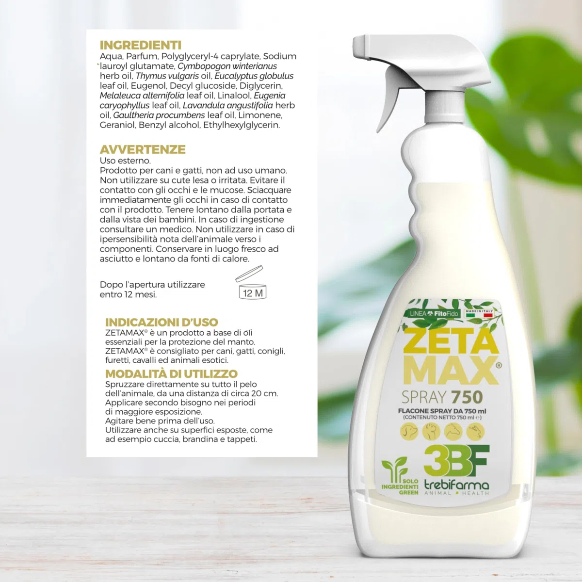 Trebifarma ZetaMax Spray Insetto Repellente Naturale per Cani, Gatti e Animali Domestici - Protezione del Manto con Oli Essenziali, per Pelo, Cuccia e Superfici - 750 ml