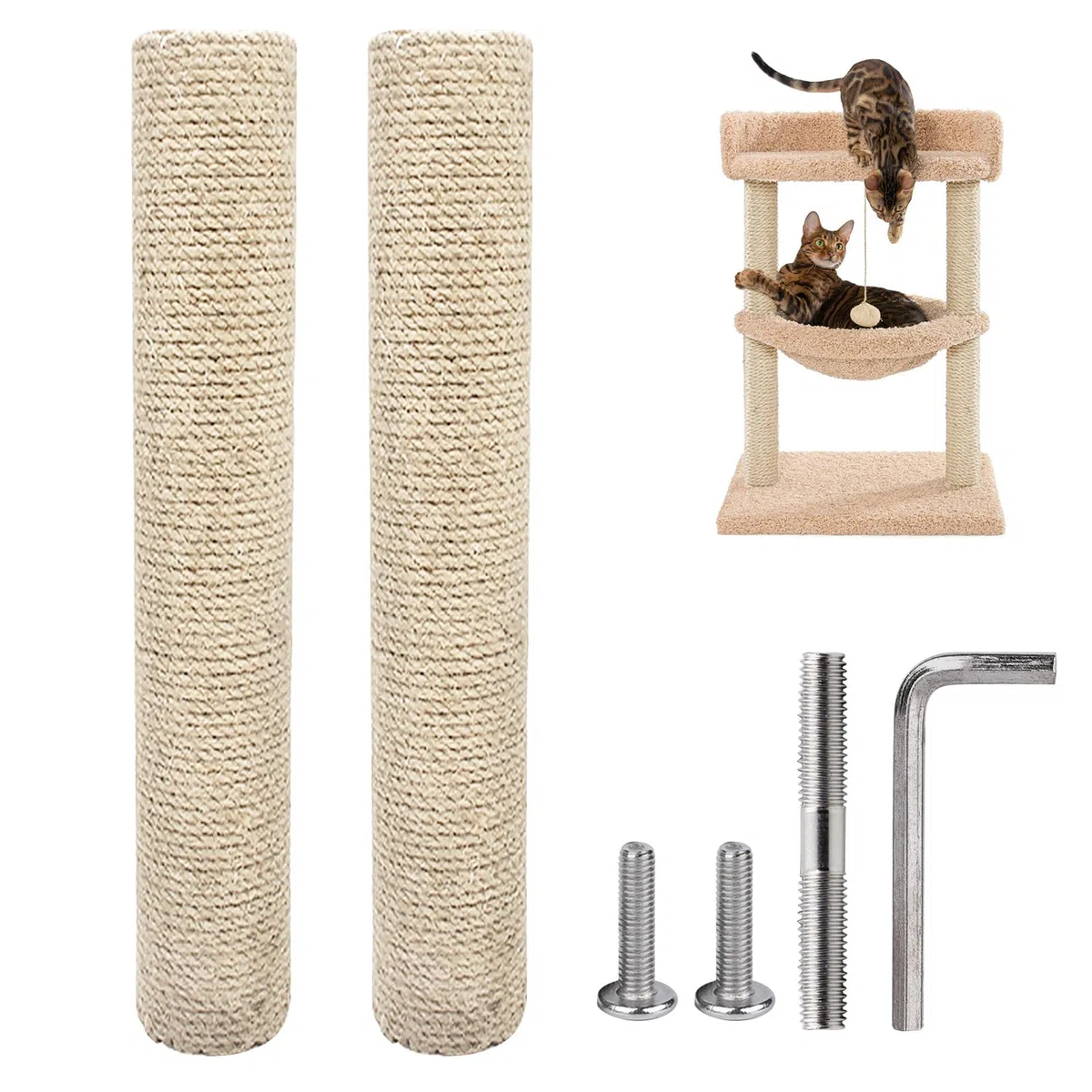 Bordeag 2 Pezzi Di Ricambio Tiragraffo Per Gatti, 40 * 8cm Pali Di Ricambio, Gatto Torre Con Viti 2 Per Gattini