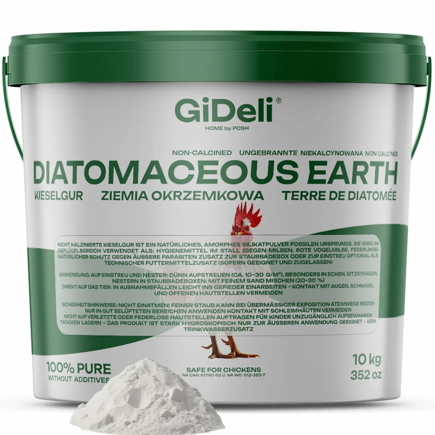 GiDeli Polvere di diatomea per polli 100% pura non calcinata contro l'acaro rosso 10 kg