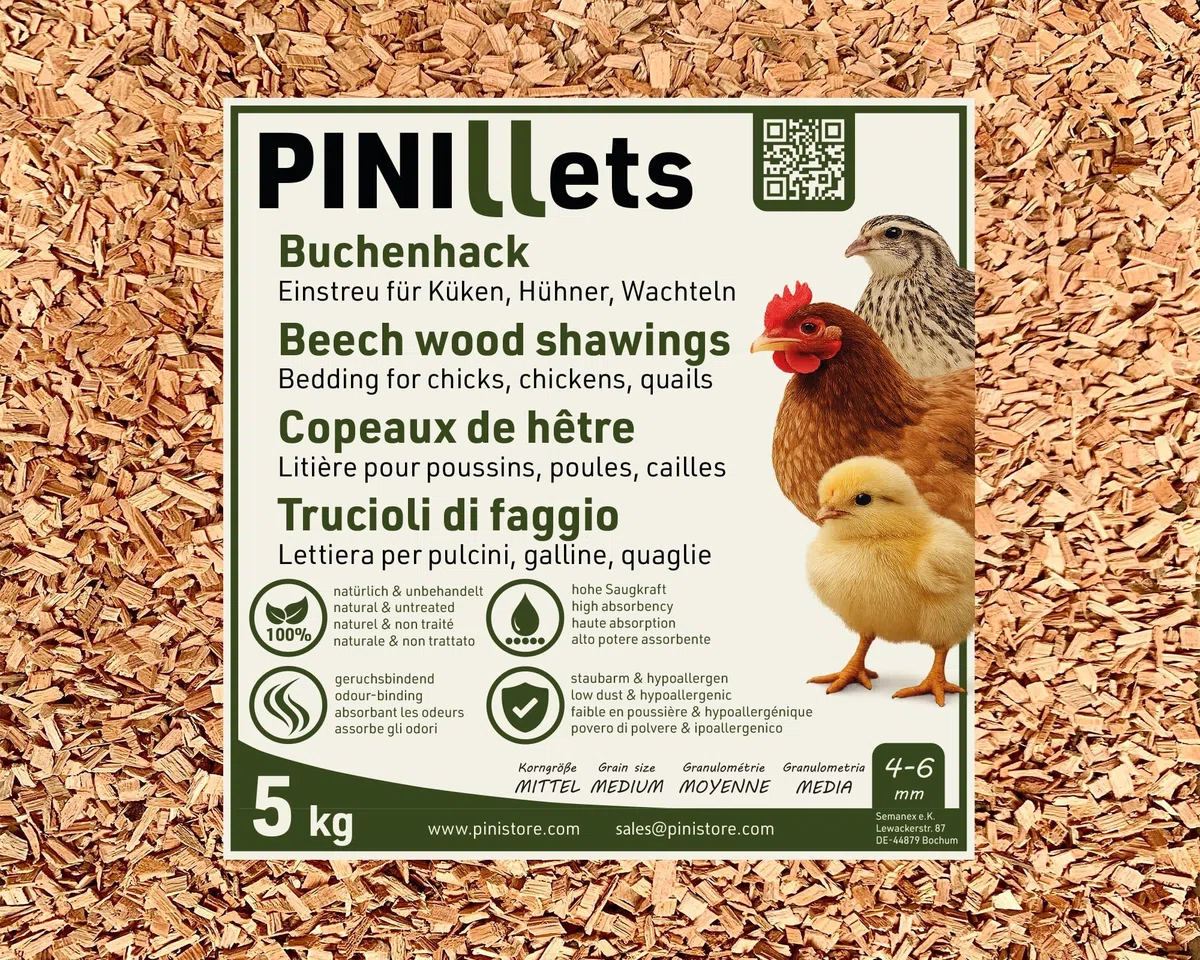 PINI Beechenhack - Lettiera igienica senza polvere, 5 kg, per pulcini, polli, quaglie, stalla ad alta assorbenza