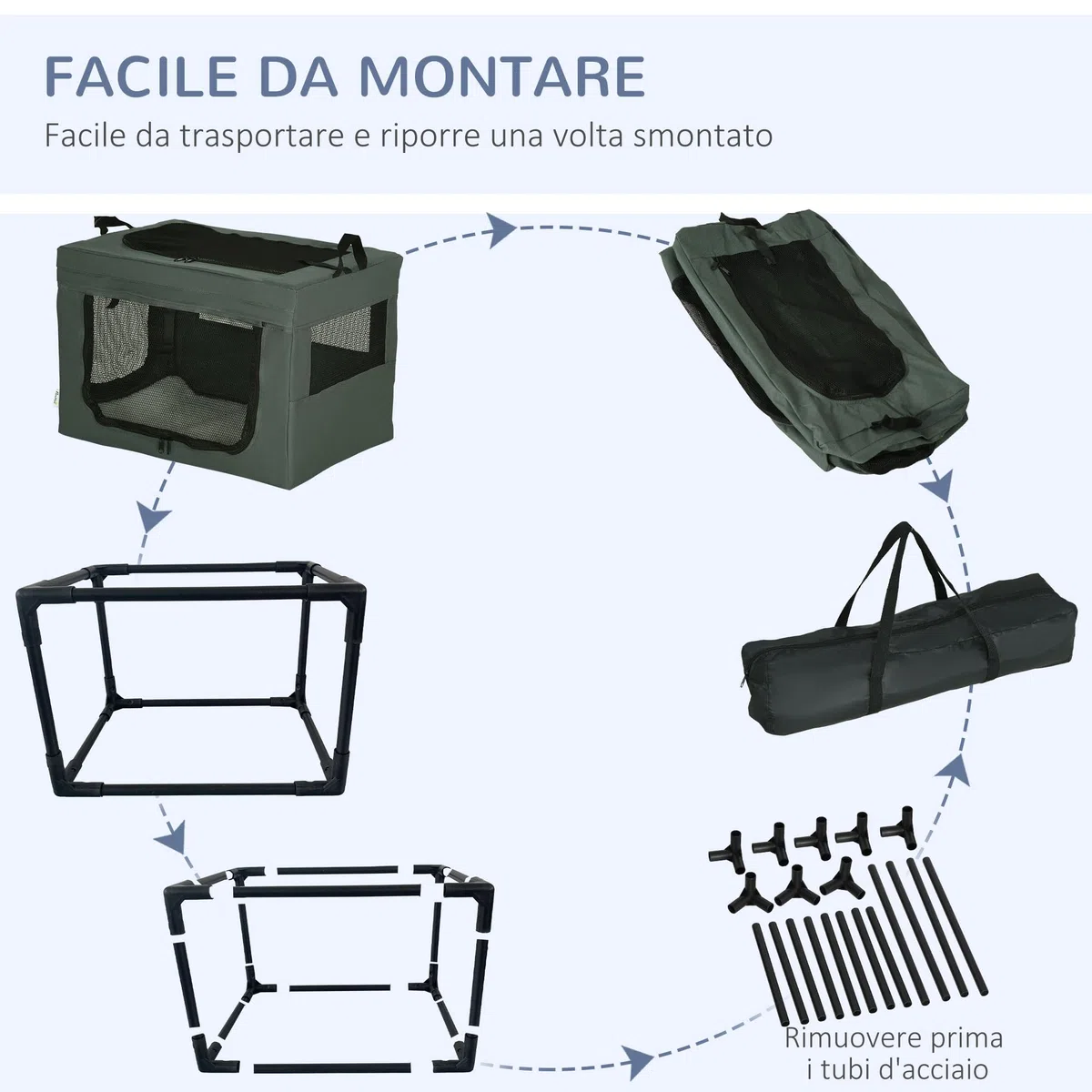PawHut Trasportino Morbido per Cani Mini e Gatti, Trasportino Cuccia da Viaggio con Cuscino Rimovibile, Sacca di Trasporto e Porte in Rete Traspiranti, 60x42x42 cm, Grigio