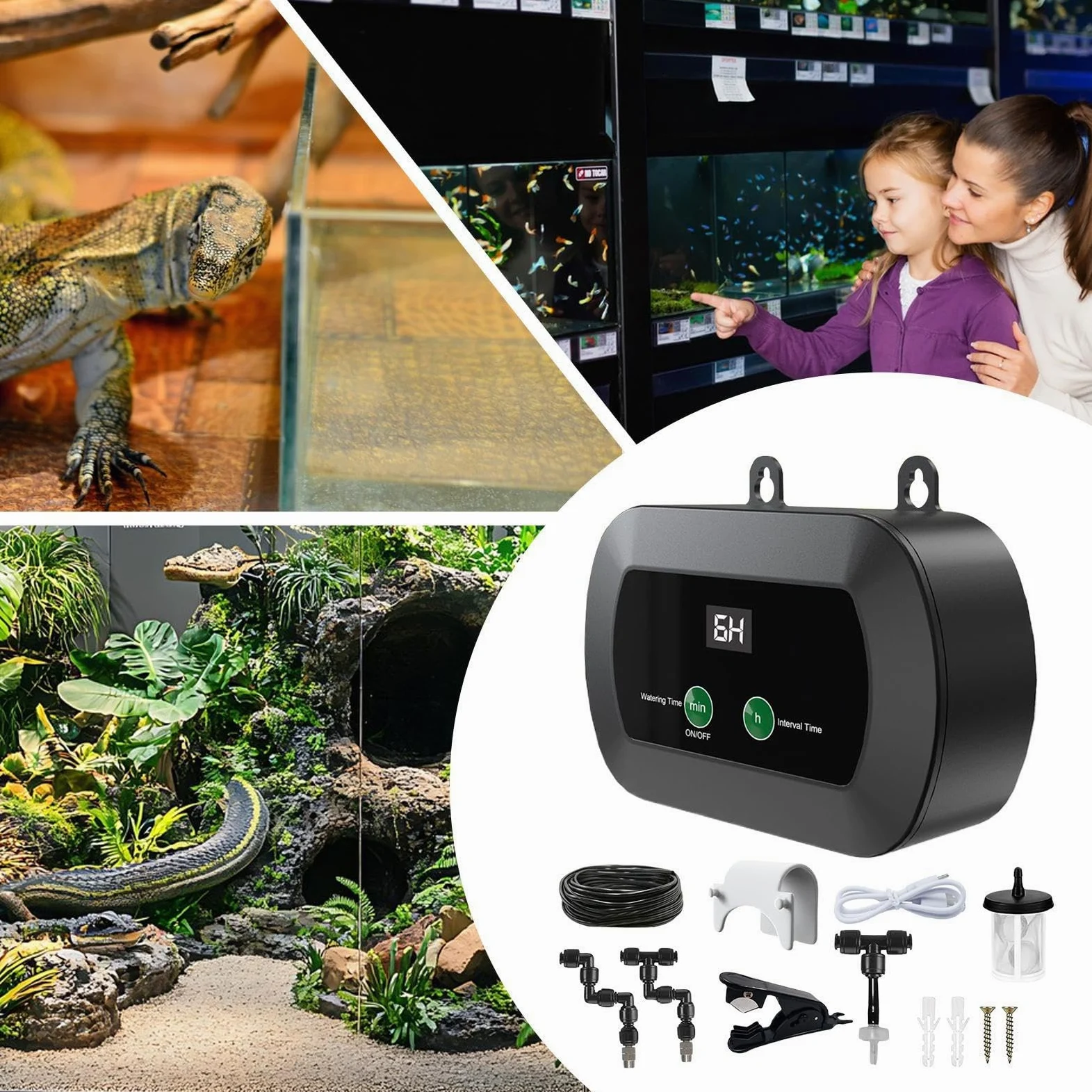Umidificatore per rettili - Nebulizzatore automatico per terrario con timer, silenzioso con regolabile a 360 gradi per acquari, recinti a lucertole, e