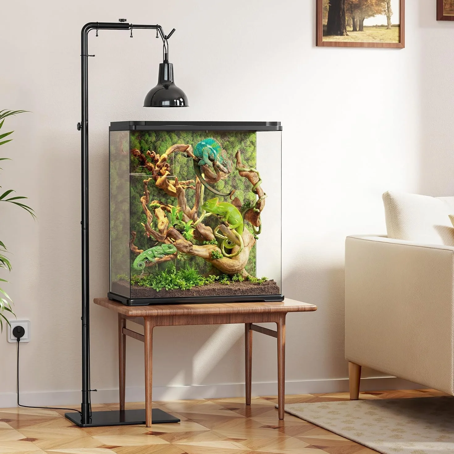 Supporto regolabile per lampada riscaldante per rettili, da 53 a 157 cm – con base robusta per draghi barbuti, tartarughe, serpenti e lucertole – Supporto per lampada riscaldante per acquari e terrari
