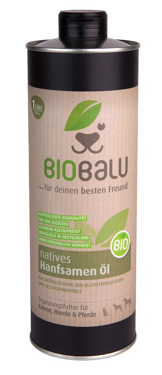 Bio Olio di Canapa, mangime complementare per Cani, Cavalli e Gatti.