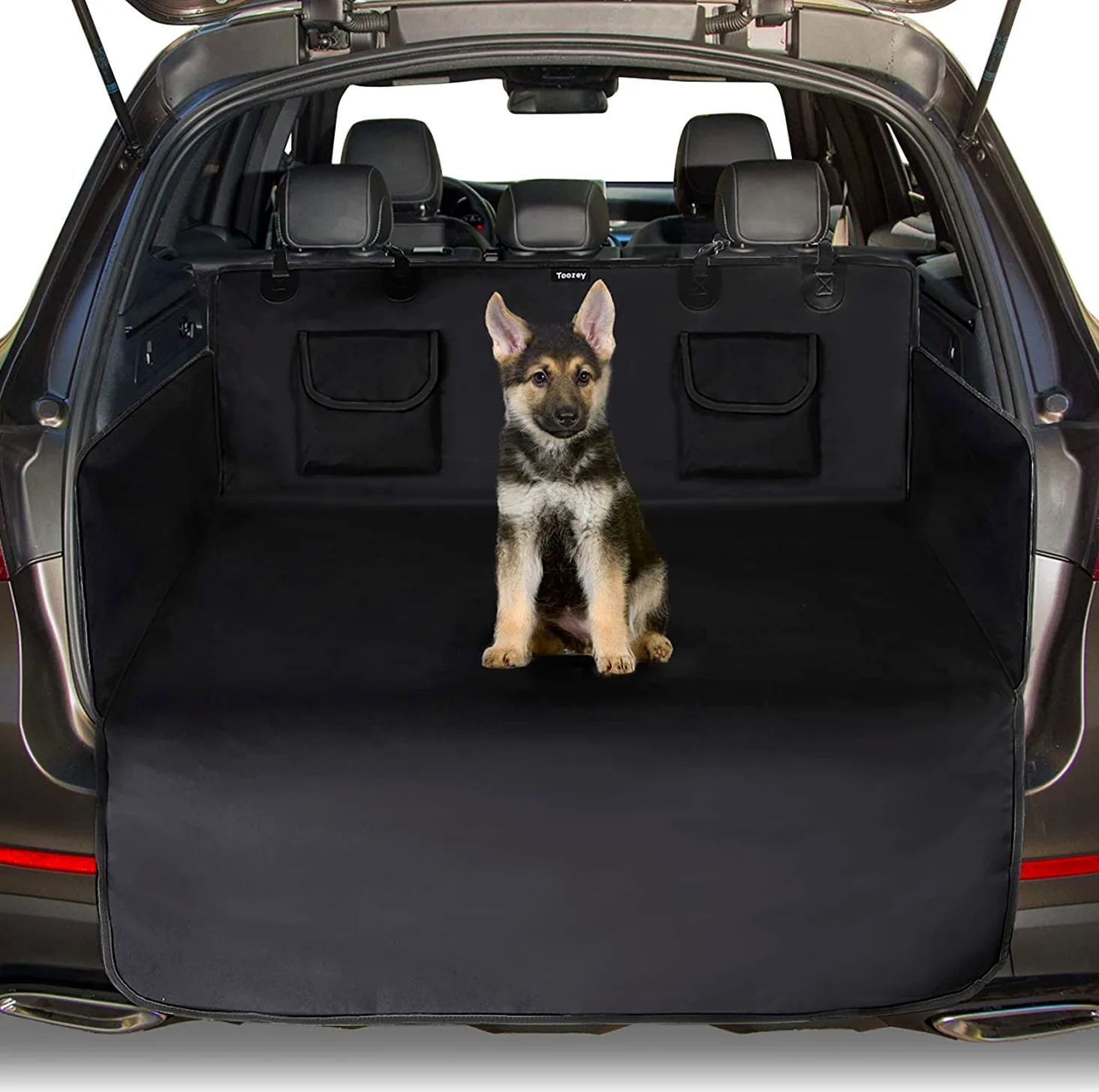 Toozey Telo Auto per Cani - 185 * 105 Coperta Universale Antiscivolo per Cani con Protezione Laterale e Paraurti, Impermeabile e Antivegetativa, Robusto Telo Auto per Cani, Nero - Bordo Nero