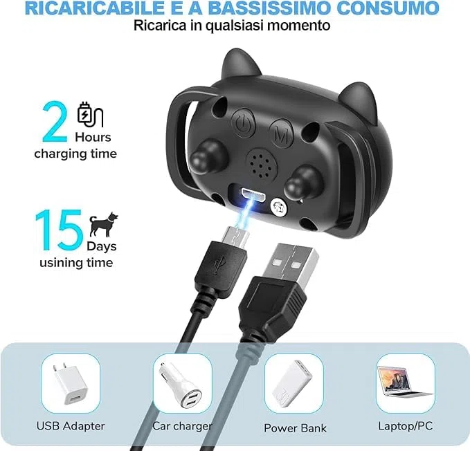 Collare Antiabbaio, con Modalità di Vibrazione e Segnale Acustico, per Cani di Piccola, Media e Grande Taglia 2.5-55kg Ricaricabile