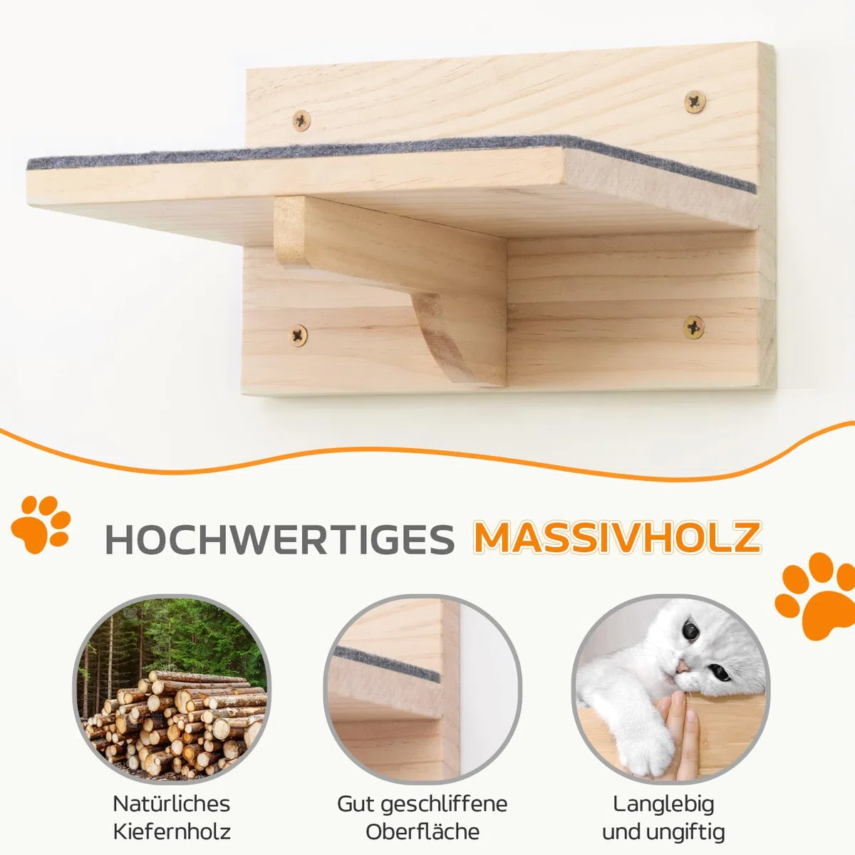 Pawtasy Pareti da arrampicata per gatti, set da 4 pareti per gatti, in legno naturale, fino a 35 kg